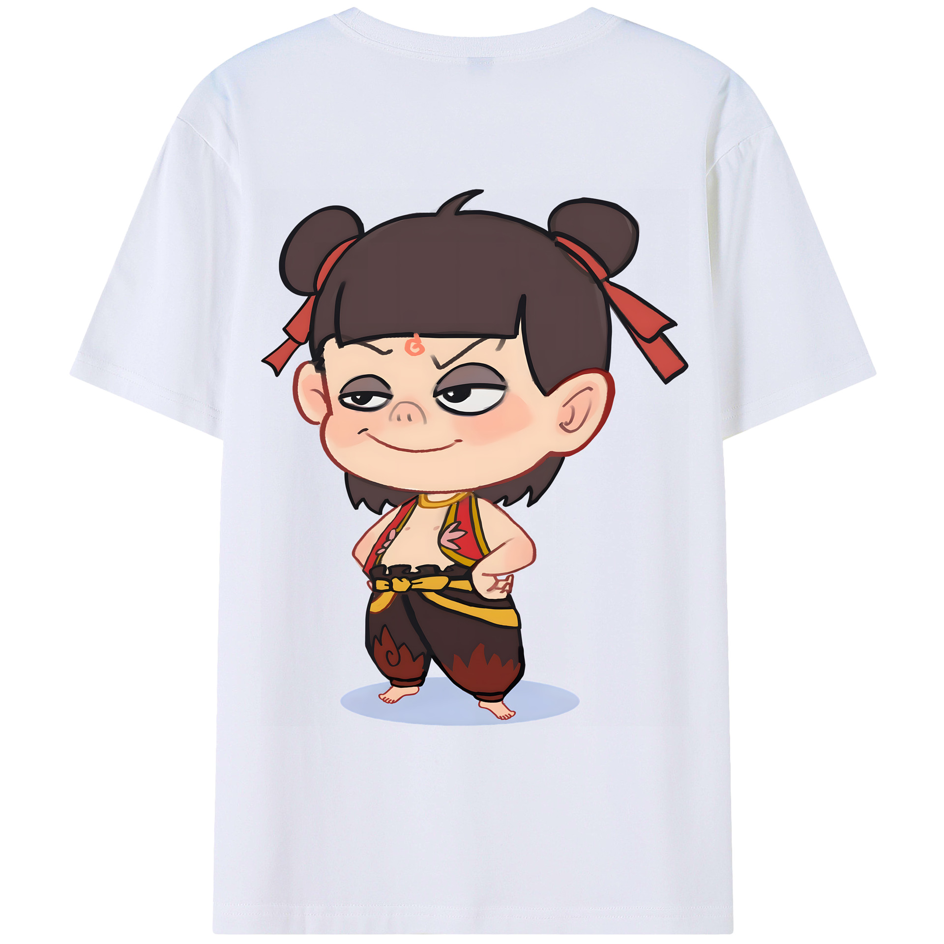 （画像用） Ne Zha 2 ナタ 魔童の大暴れ 綿100％ メンズ半袖Tシャツ（バックプリント） 通気性