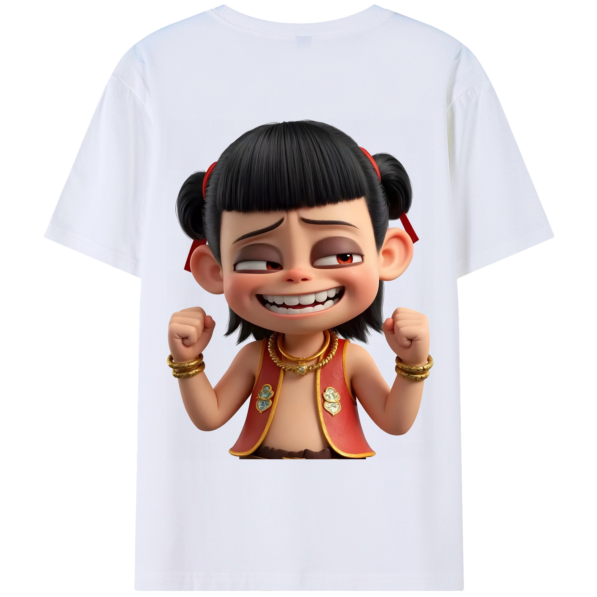（画像用） Ne Zha 2 ナタ 魔童の大暴れ 綿100％ メンズ半袖Tシャツ（バックプリント） 通気性
