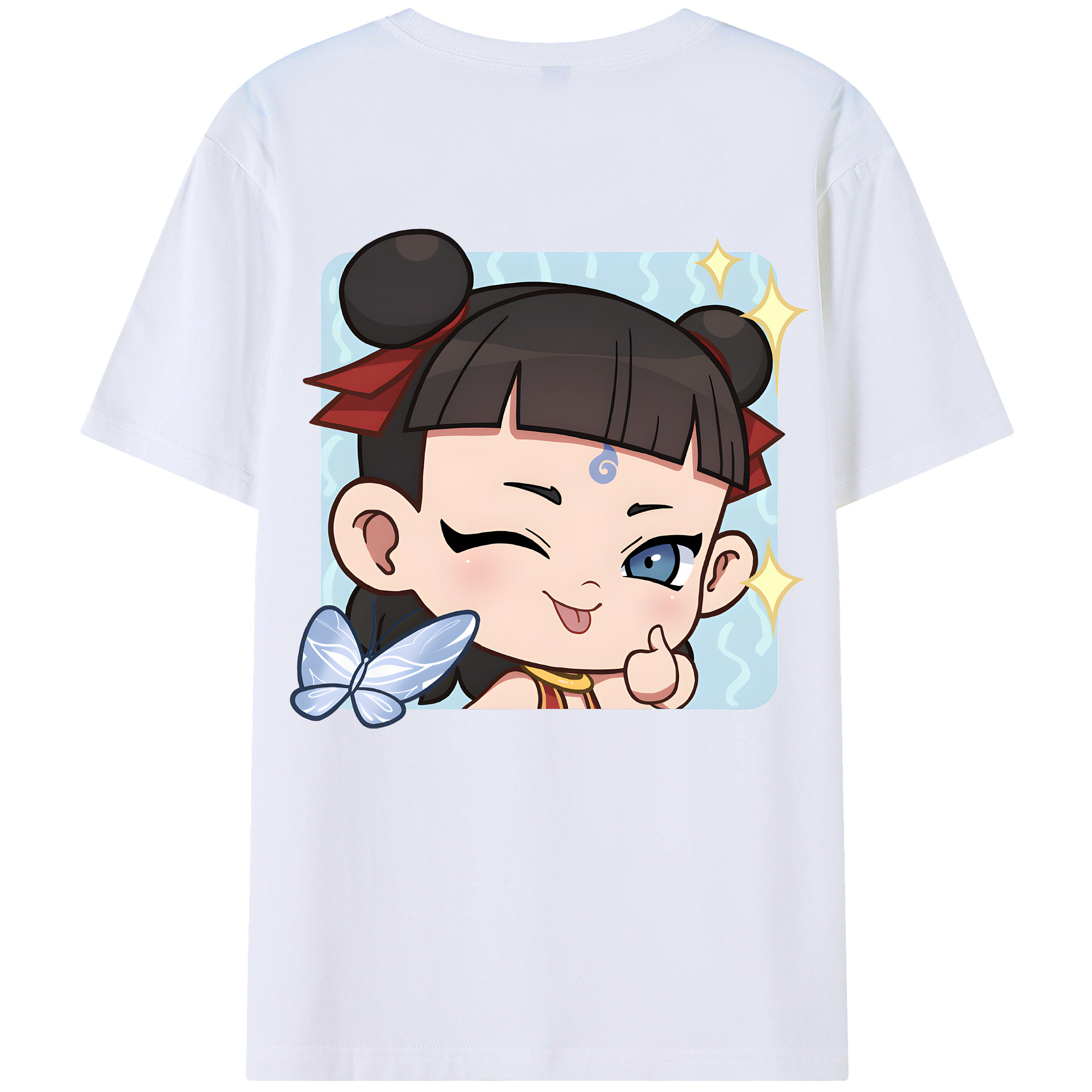 （画像用） Ne Zha 2 ナタ 魔童の大暴れ 綿100％ メンズ半袖Tシャツ（バックプリント） 通気性