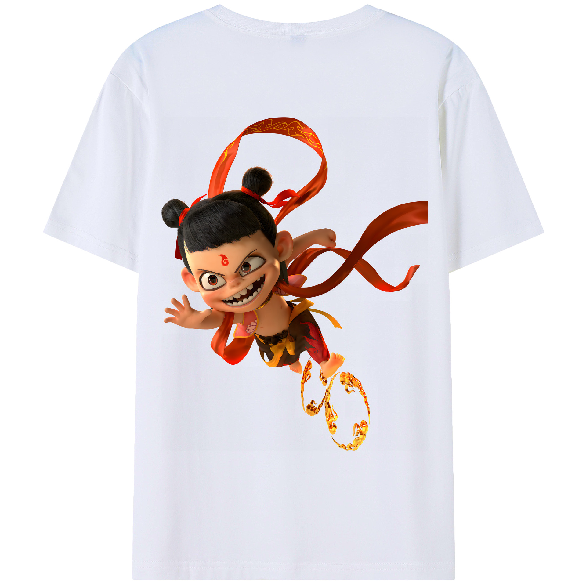 （画像用） Ne Zha 2 ナタ 魔童の大暴れ 綿100％ メンズ半袖Tシャツ（バックプリント） 通気性