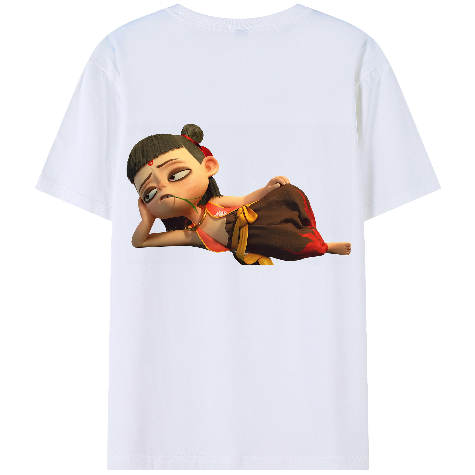 （画像用） Ne Zha 2 ナタ 魔童の大暴れ 綿100％ メンズ半袖Tシャツ（バックプリント） 通気性