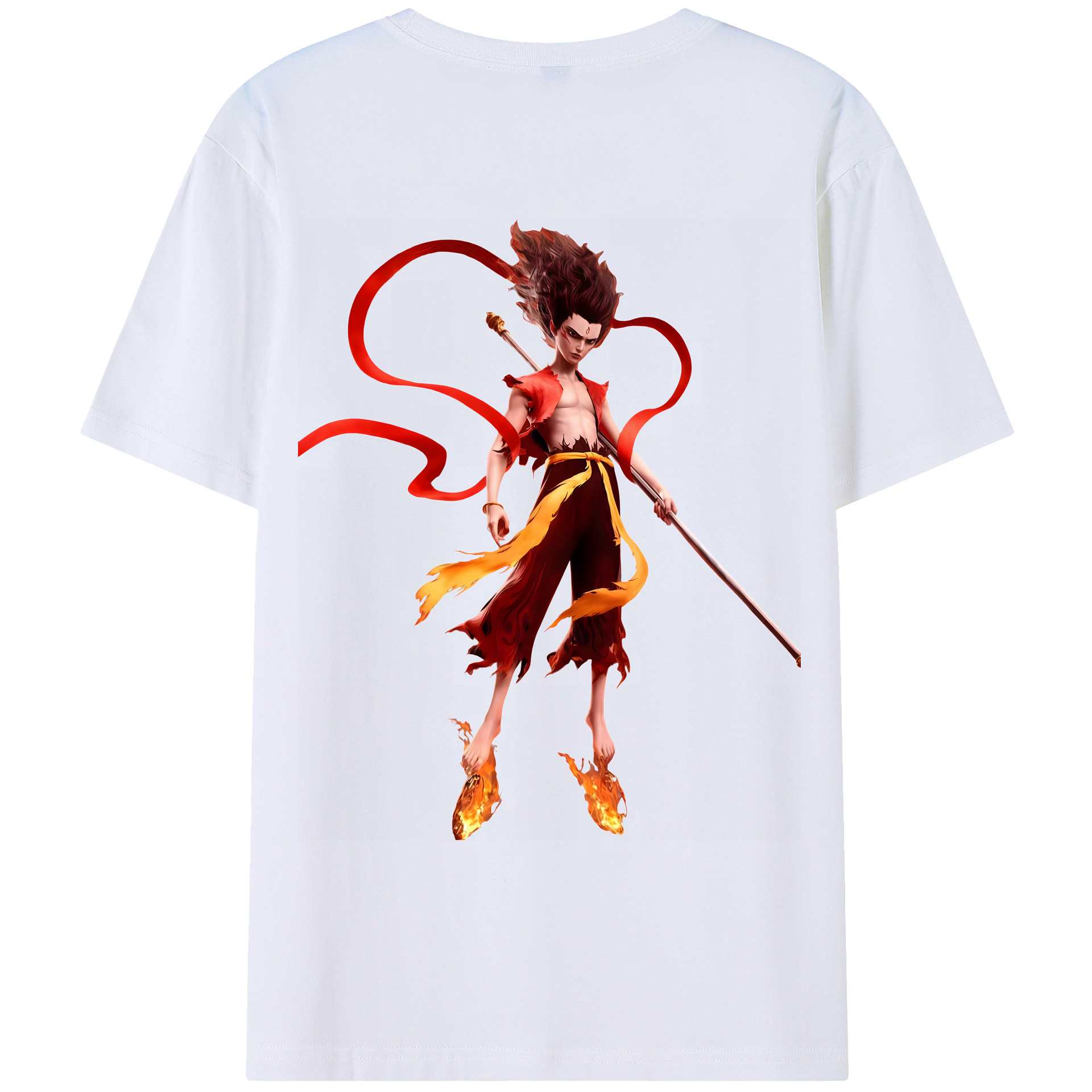 （画像用） Ne Zha 2 ナタ 魔童の大暴れ 綿100％ メンズ半袖Tシャツ（バックプリント） 通気性
