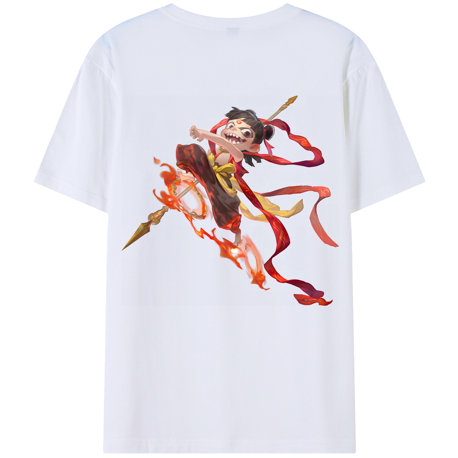 （画像用） Ne Zha 2 ナタ 魔童の大暴れ 綿100％ メンズ半袖Tシャツ（バックプリント） 通気性
