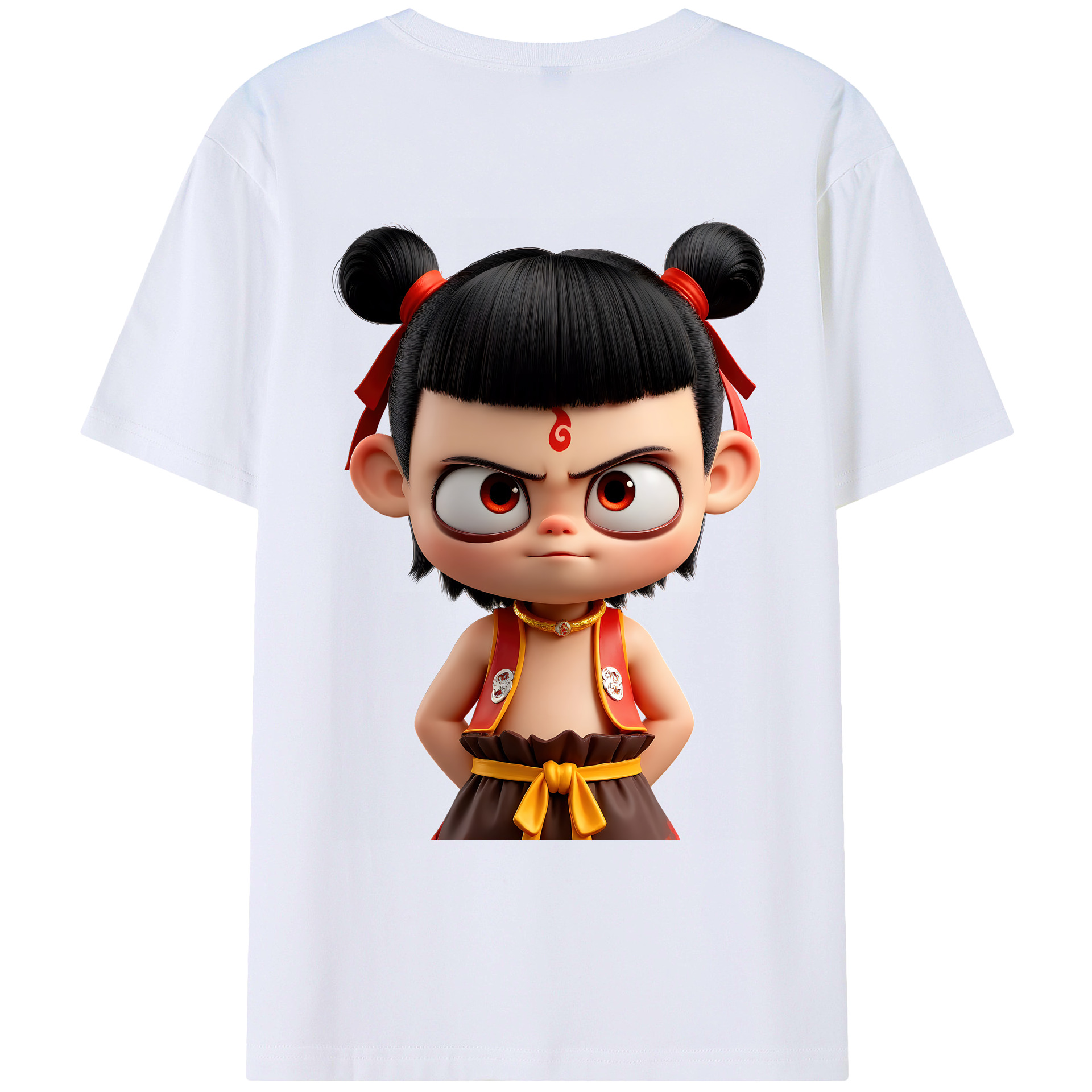 （画像用） Ne Zha 2 ナタ 魔童の大暴れ 綿100％ メンズ半袖Tシャツ（バックプリント） 通気性