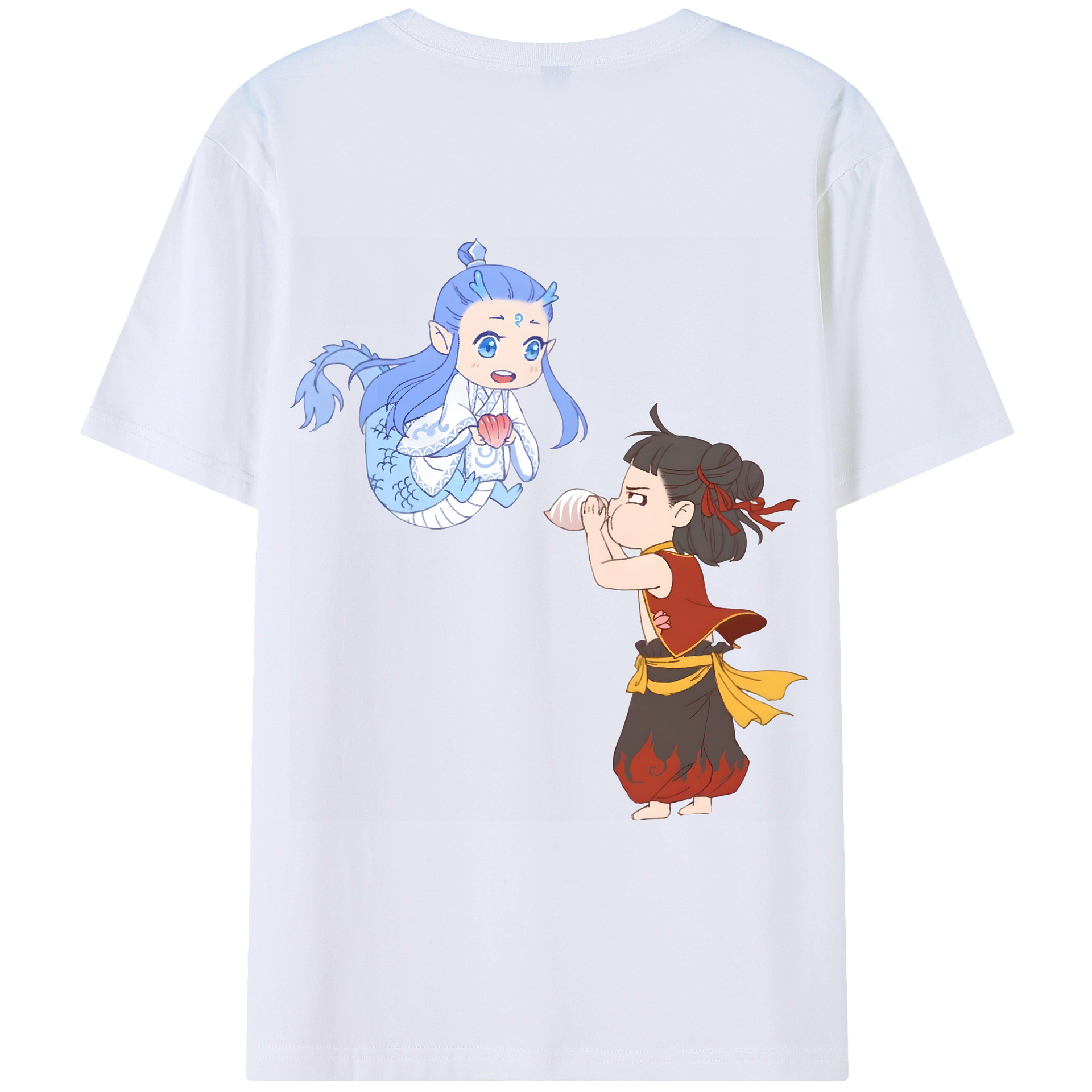 （画像用） Ne Zha 2 ナタ 魔童の大暴れ 綿100％ メンズ半袖Tシャツ（バックプリント） 通気性