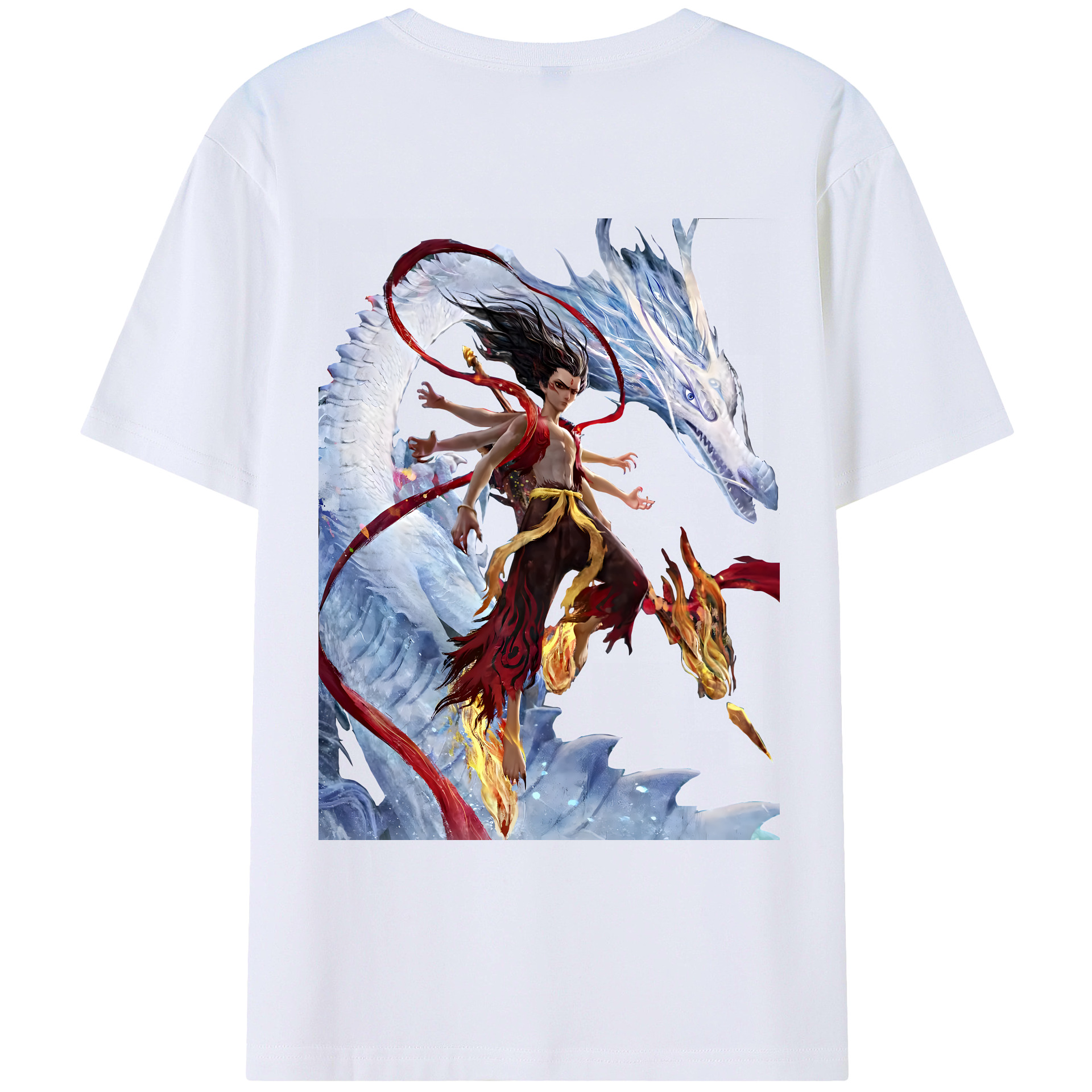 （画像用） Ne Zha 2 ナタ 魔童の大暴れ 綿100％ メンズ半袖Tシャツ（バックプリント） 通気性