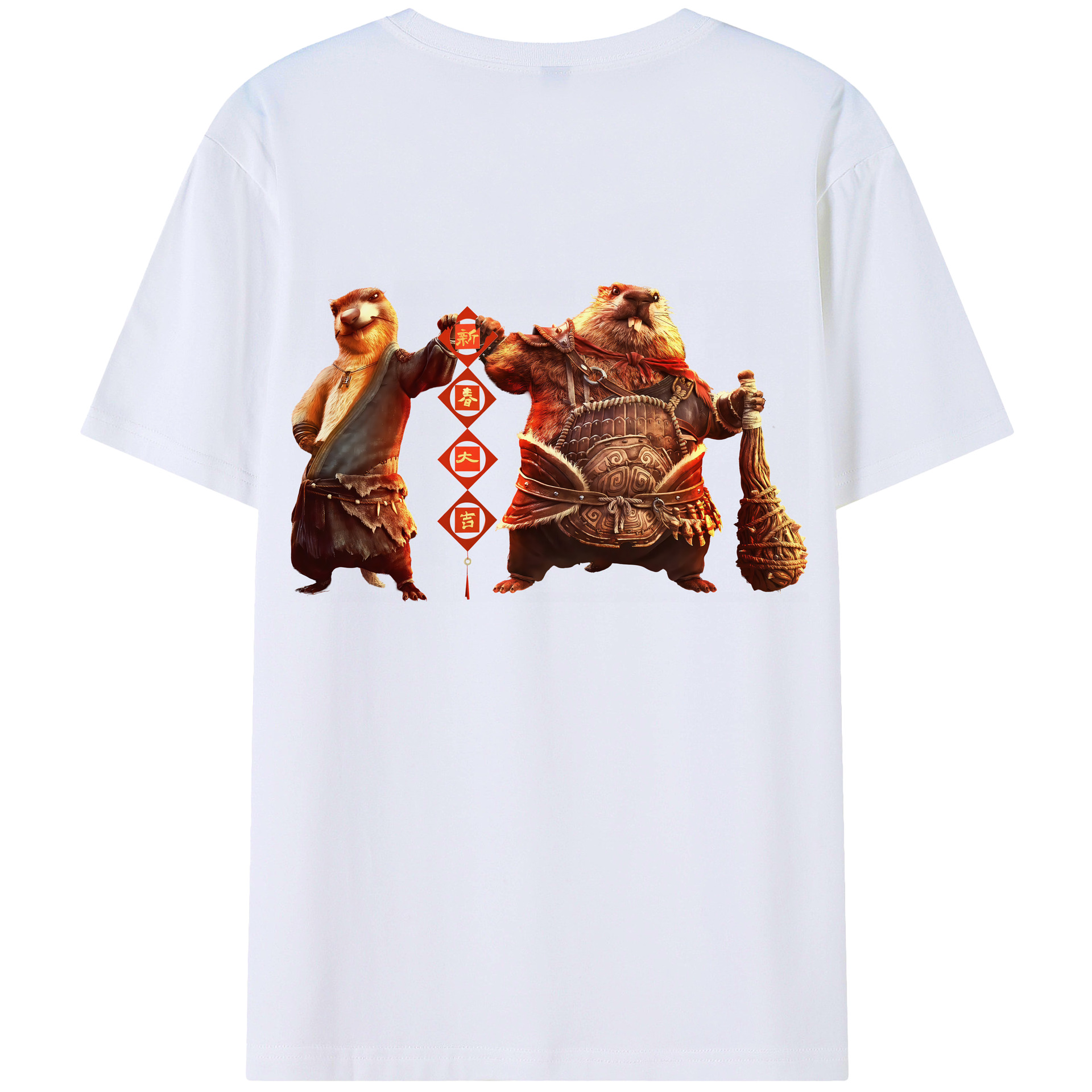 （画像用） Ne Zha 2 ナタ 魔童の大暴れ 綿100％ メンズ半袖Tシャツ（バックプリント） 通気性