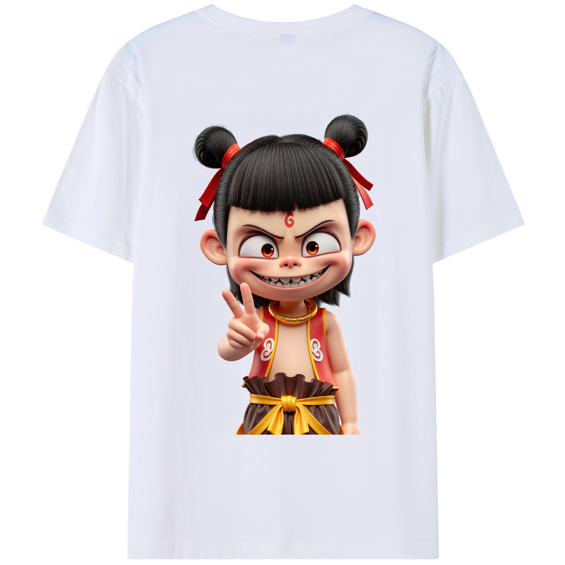 （画像用） Ne Zha 2 ナタ 魔童の大暴れ 綿100％ メンズ半袖Tシャツ（バックプリント） 通気性