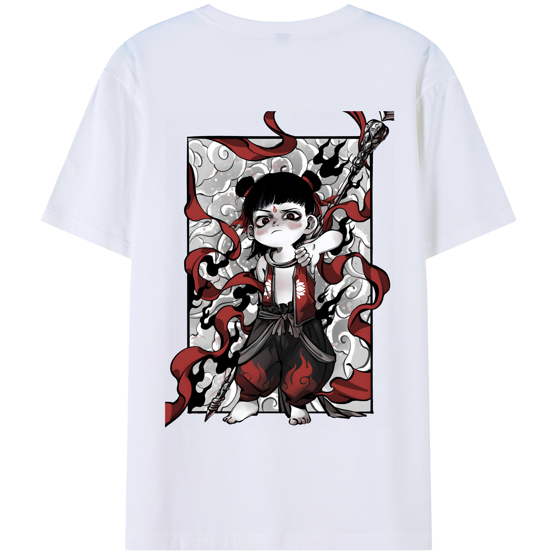 （画像用） Ne Zha 2 ナタ 魔童の大暴れ 綿100％ メンズ半袖Tシャツ（バックプリント） 通気性