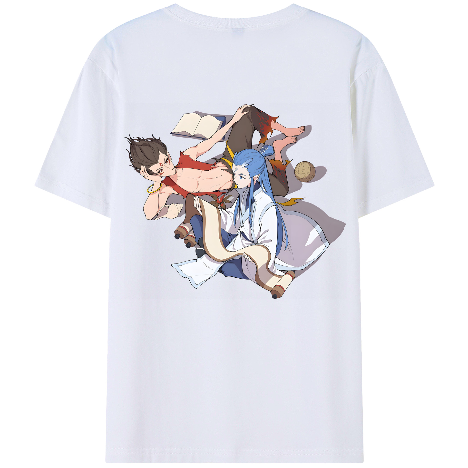 （画像用） Ne Zha 2 ナタ 魔童の大暴れ 綿100％ メンズ半袖Tシャツ（バックプリント） 通気性