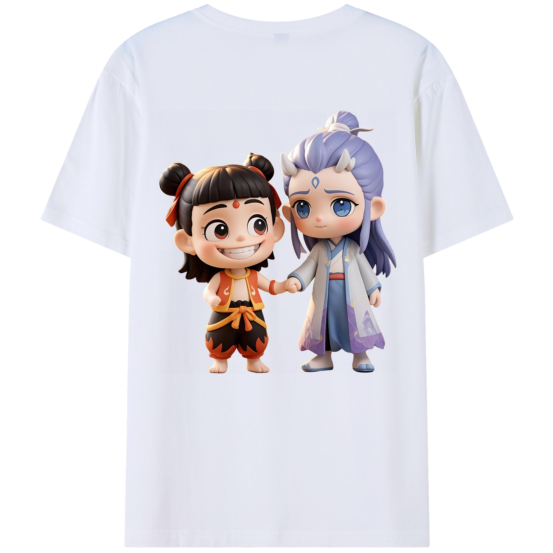 （画像用） Ne Zha 2 ナタ 魔童の大暴れ 綿100％ メンズ半袖Tシャツ（バックプリント） 通気性