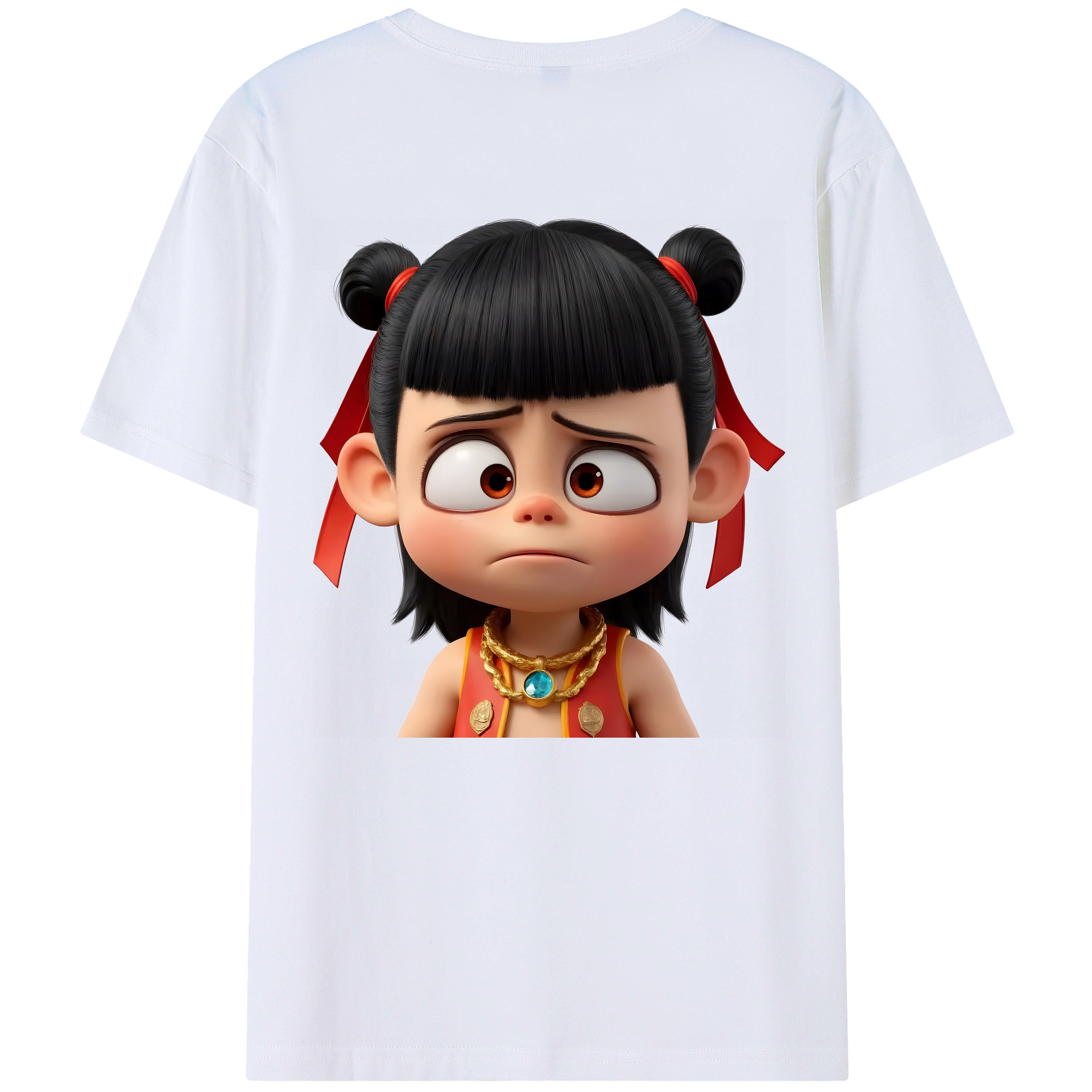 （画像用） Ne Zha 2 ナタ 魔童の大暴れ 綿100％ メンズ半袖Tシャツ（バックプリント） 通気性