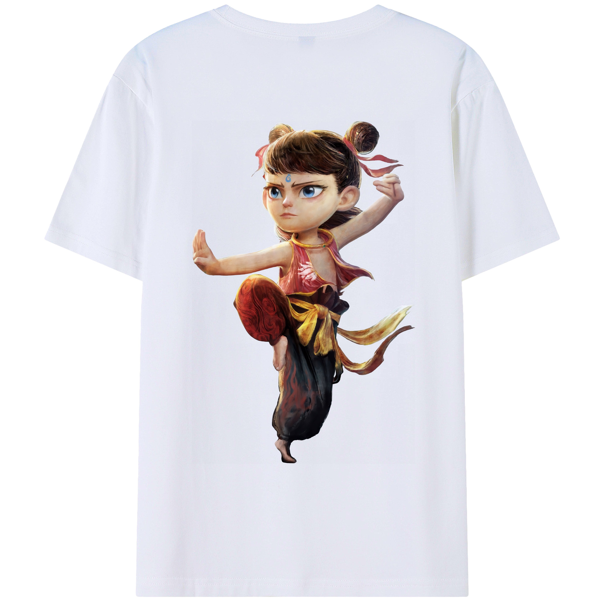 （画像用） Ne Zha 2 ナタ 魔童の大暴れ 綿100％ メンズ半袖Tシャツ（バックプリント） 通気性