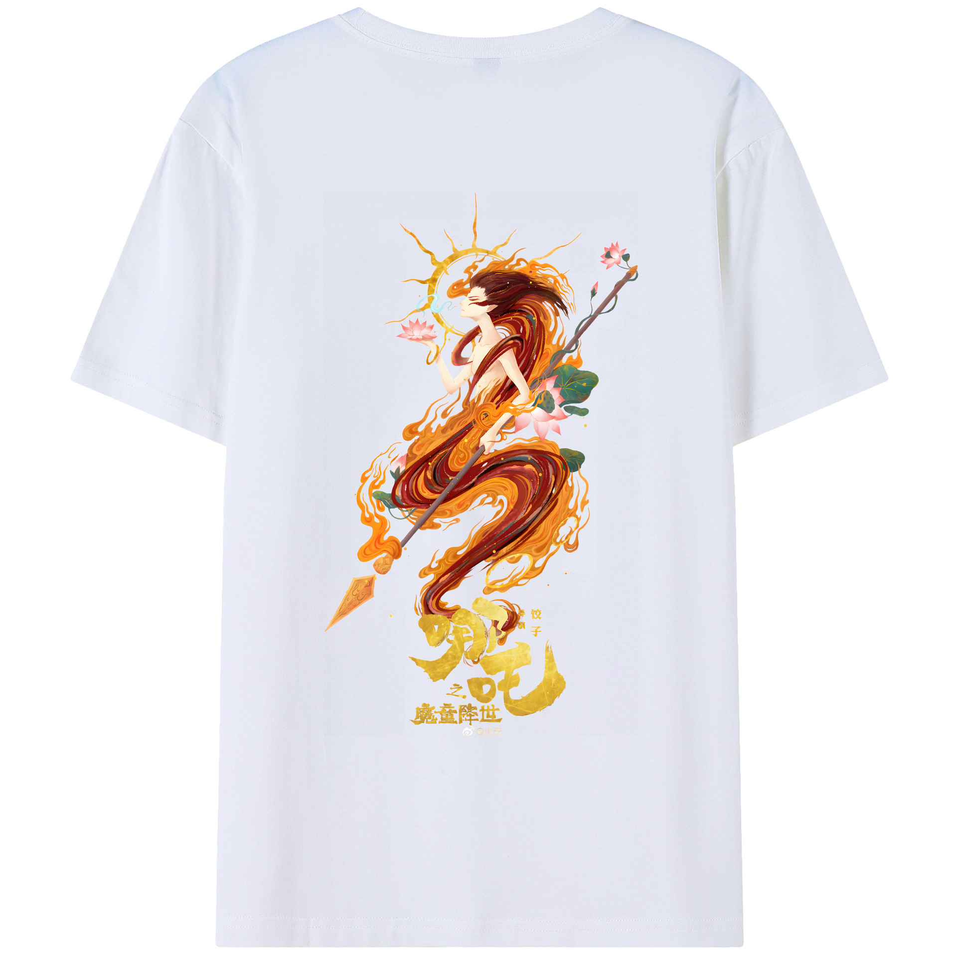 （画像用） Ne Zha 2 ナタ 魔童の大暴れ 綿100％ メンズ半袖Tシャツ（バックプリント） 通気性