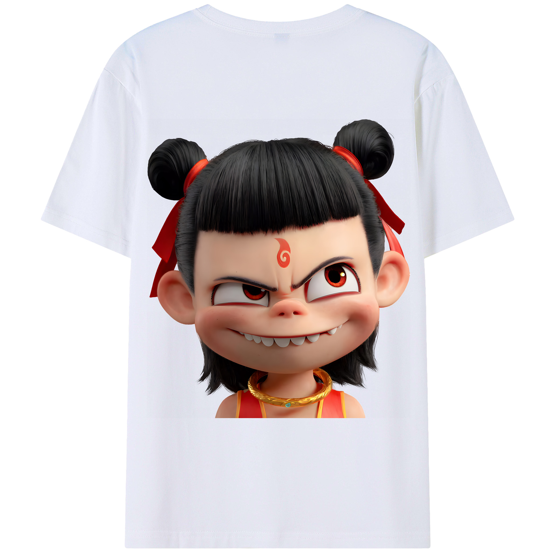 （画像用） Ne Zha 2 ナタ 魔童の大暴れ 綿100％ メンズ半袖Tシャツ（バックプリント） 通気性