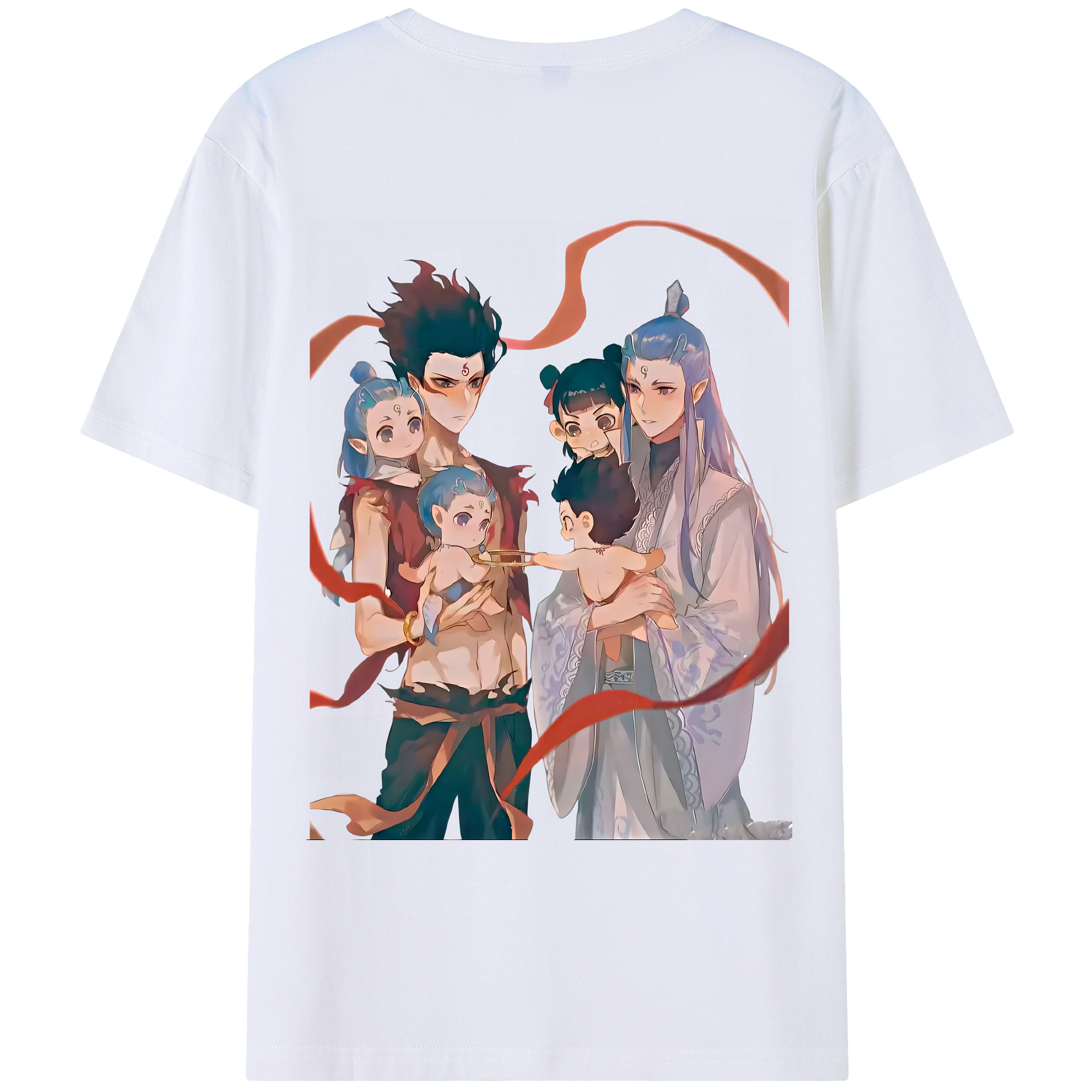 （画像用） Ne Zha 2 ナタ 魔童の大暴れ 綿100％ メンズ半袖Tシャツ（バックプリント） 通気性