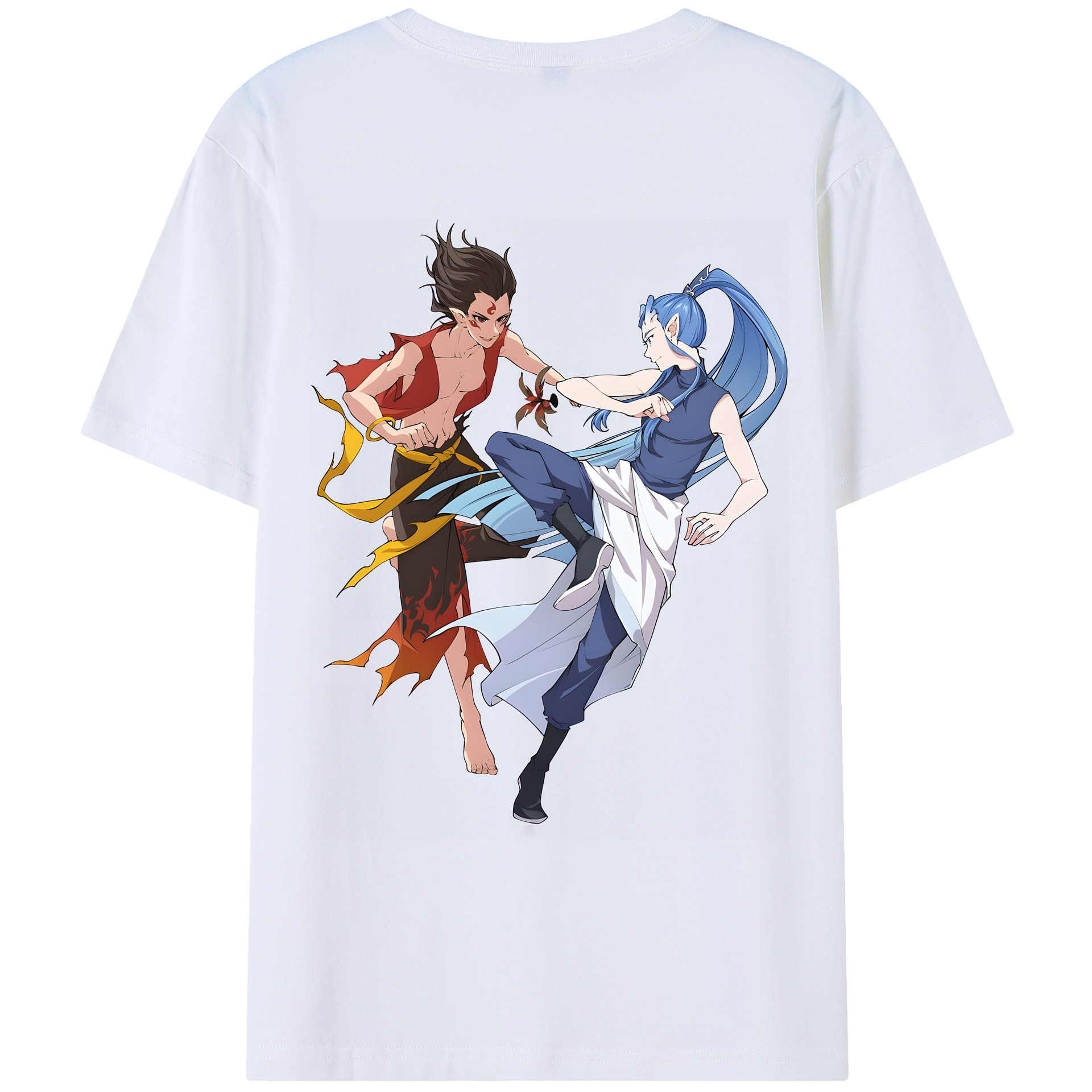 （画像用） Ne Zha 2 ナタ 魔童の大暴れ 綿100％ メンズ半袖Tシャツ（バックプリント） 通気性