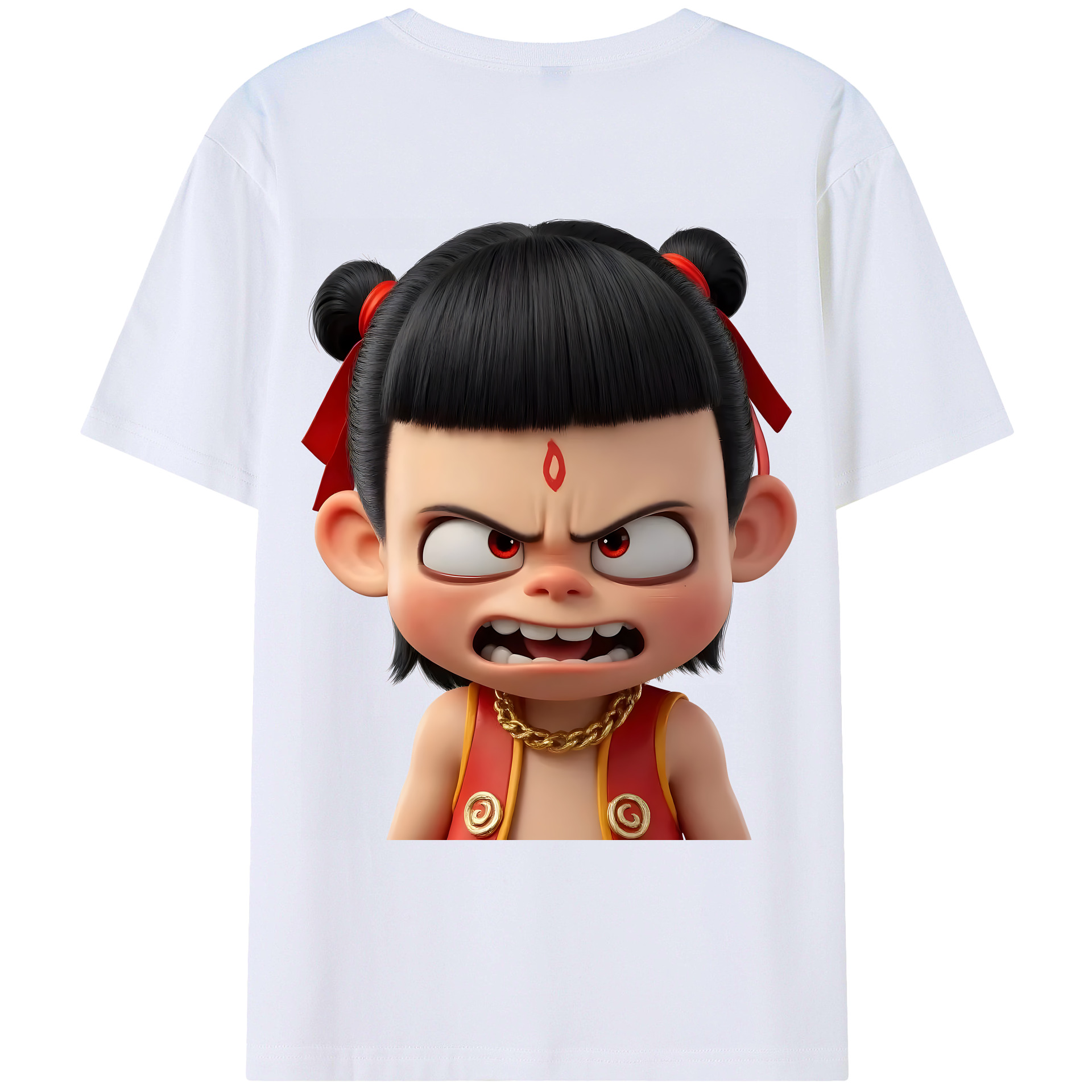 （画像用） Ne Zha 2 ナタ 魔童の大暴れ 綿100％ メンズ半袖Tシャツ（バックプリント） 通気性