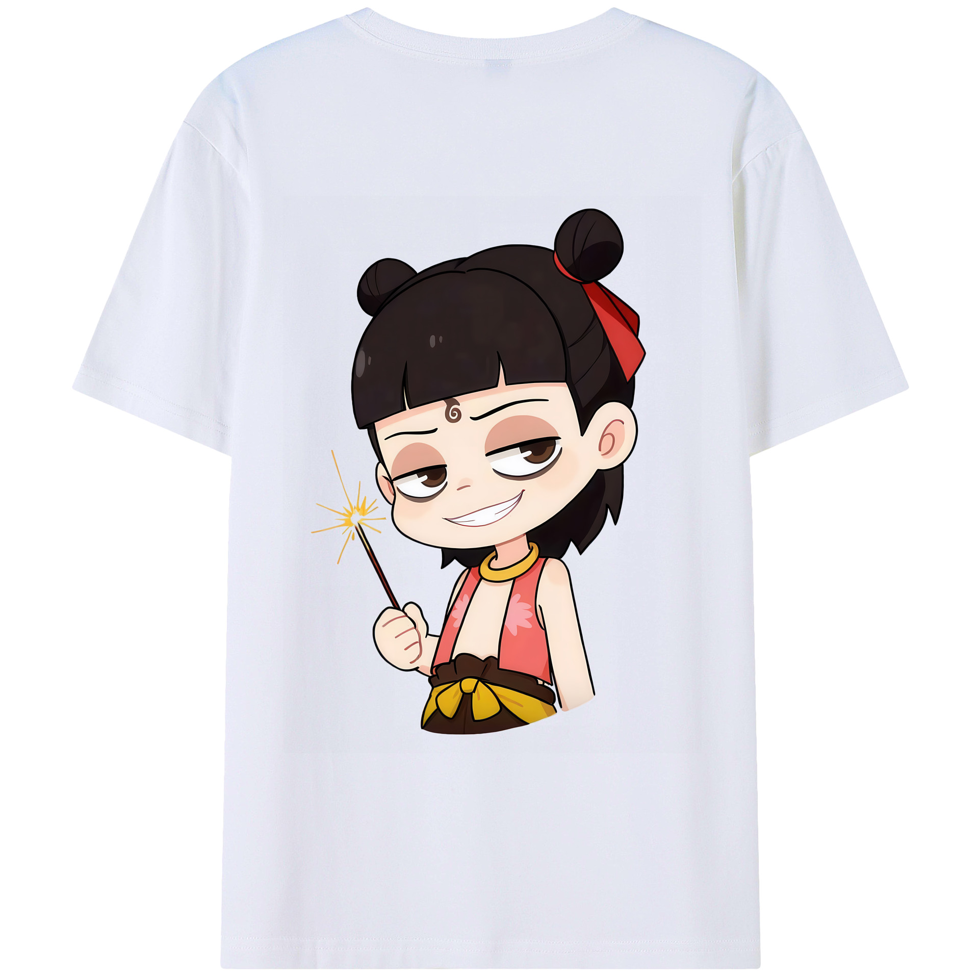 （画像用） Ne Zha 2 ナタ 魔童の大暴れ 綿100％ メンズ半袖Tシャツ（バックプリント） 通気性