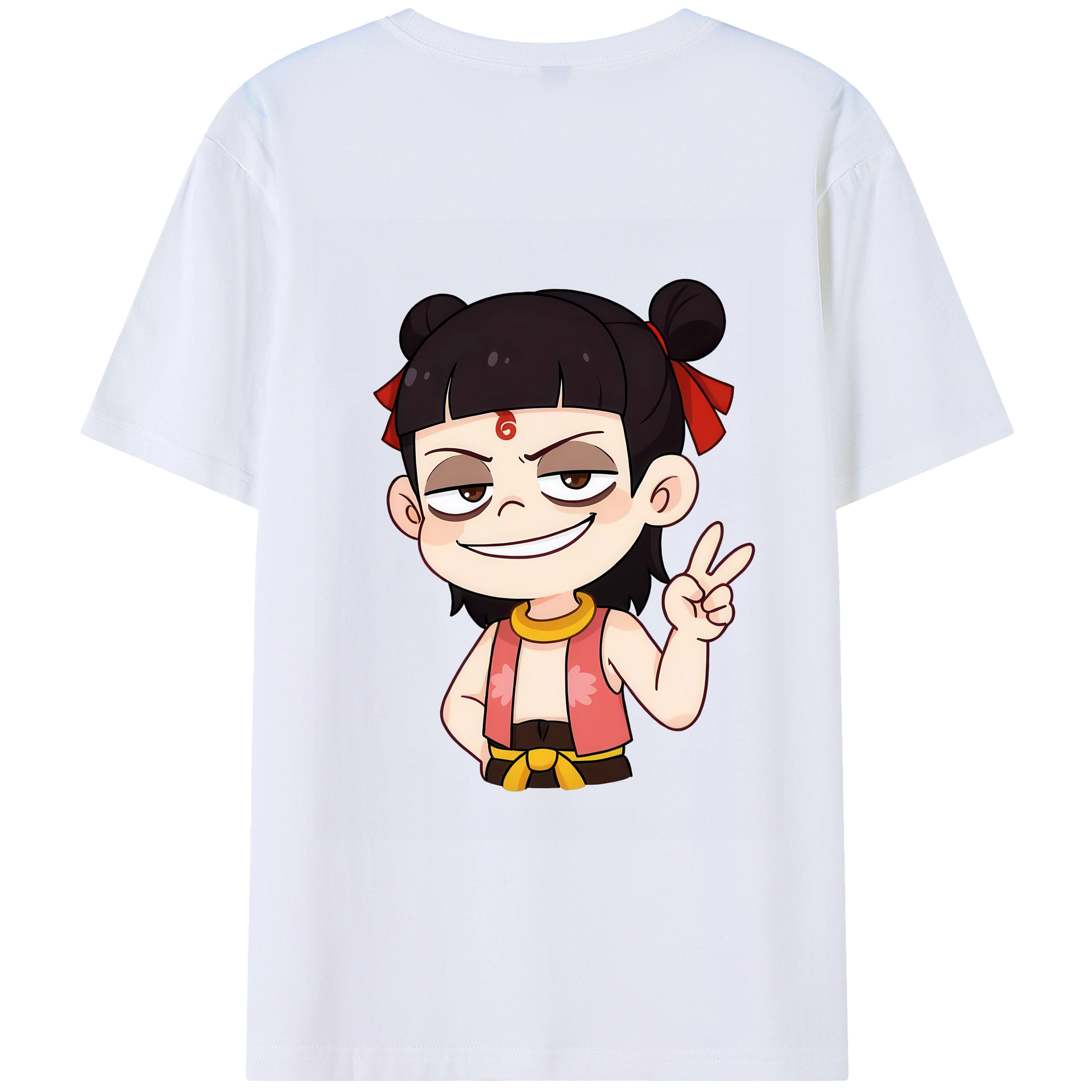 （画像用） Ne Zha 2 ナタ 魔童の大暴れ 綿100％ メンズ半袖Tシャツ（バックプリント） 通気性