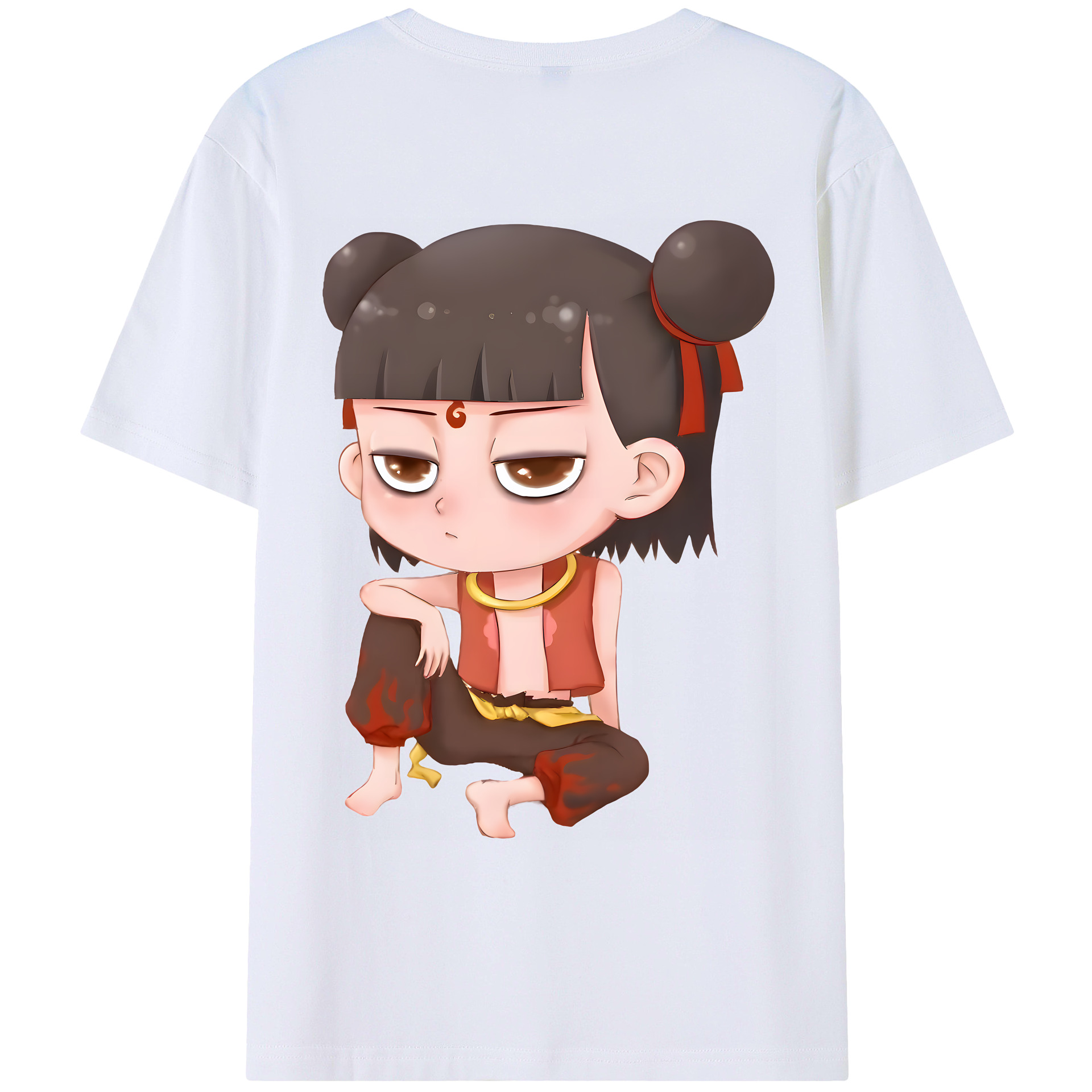 （画像用） Ne Zha 2 ナタ 魔童の大暴れ 綿100％ メンズ半袖Tシャツ（バックプリント） 通気性