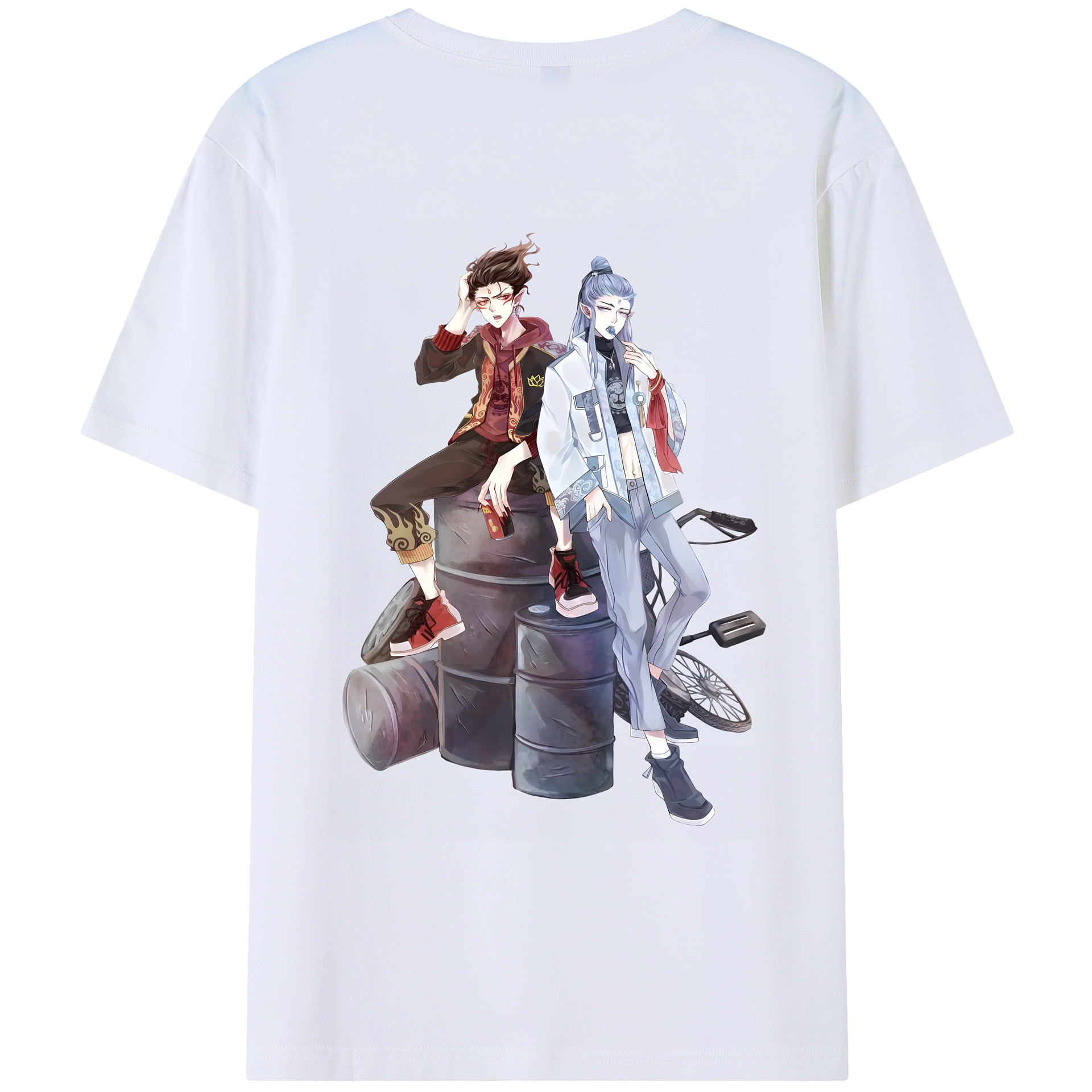（画像用） Ne Zha 2 ナタ 魔童の大暴れ 綿100％ メンズ半袖Tシャツ（バックプリント） 通気性