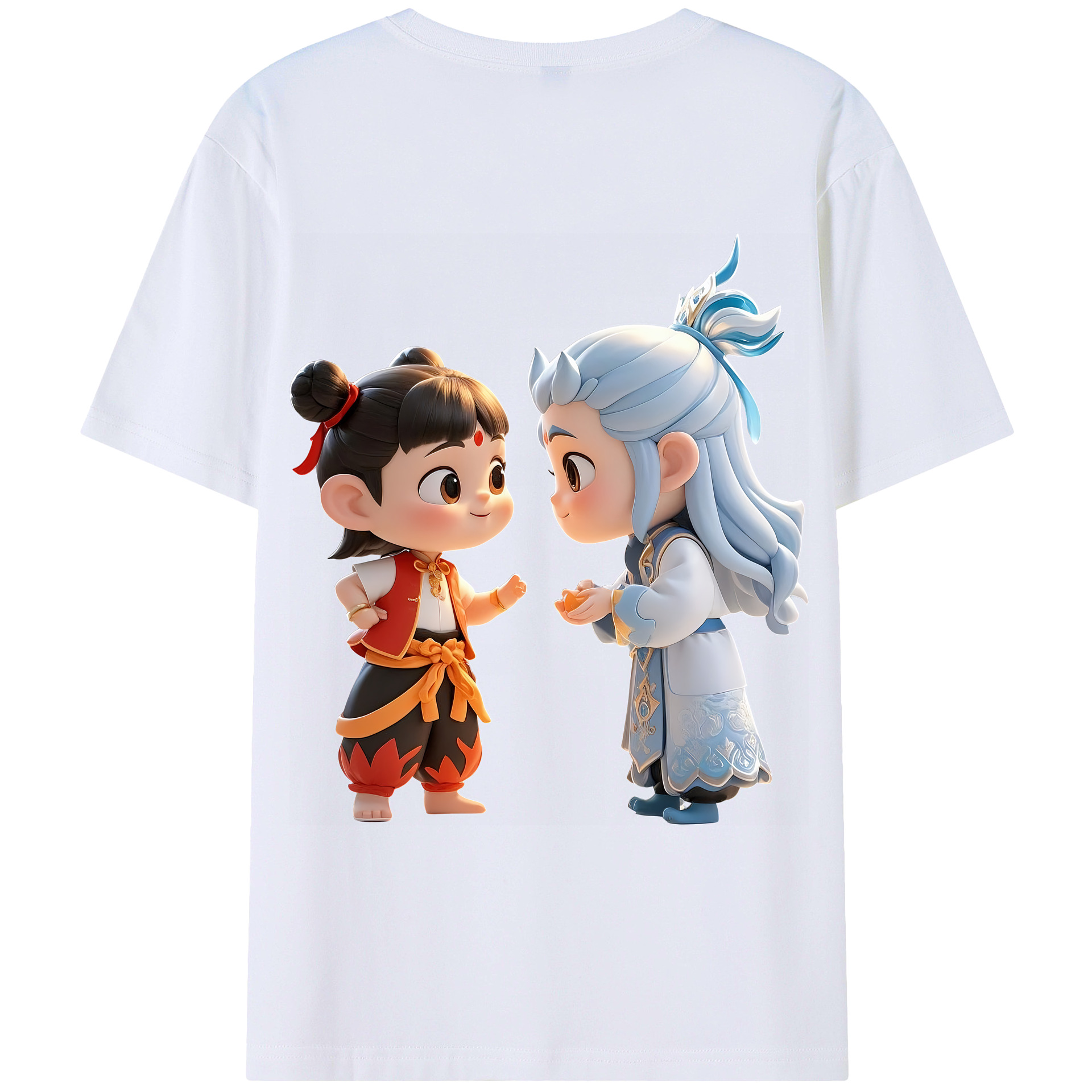 （画像用） Ne Zha 2 ナタ 魔童の大暴れ 綿100％ メンズ半袖Tシャツ（バックプリント） 通気性