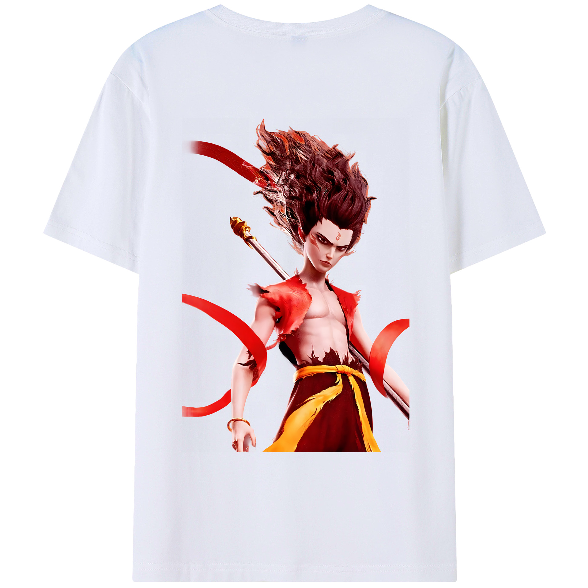 （画像用） Ne Zha 2 ナタ 魔童の大暴れ 綿100％ メンズ半袖Tシャツ（バックプリント） 通気性