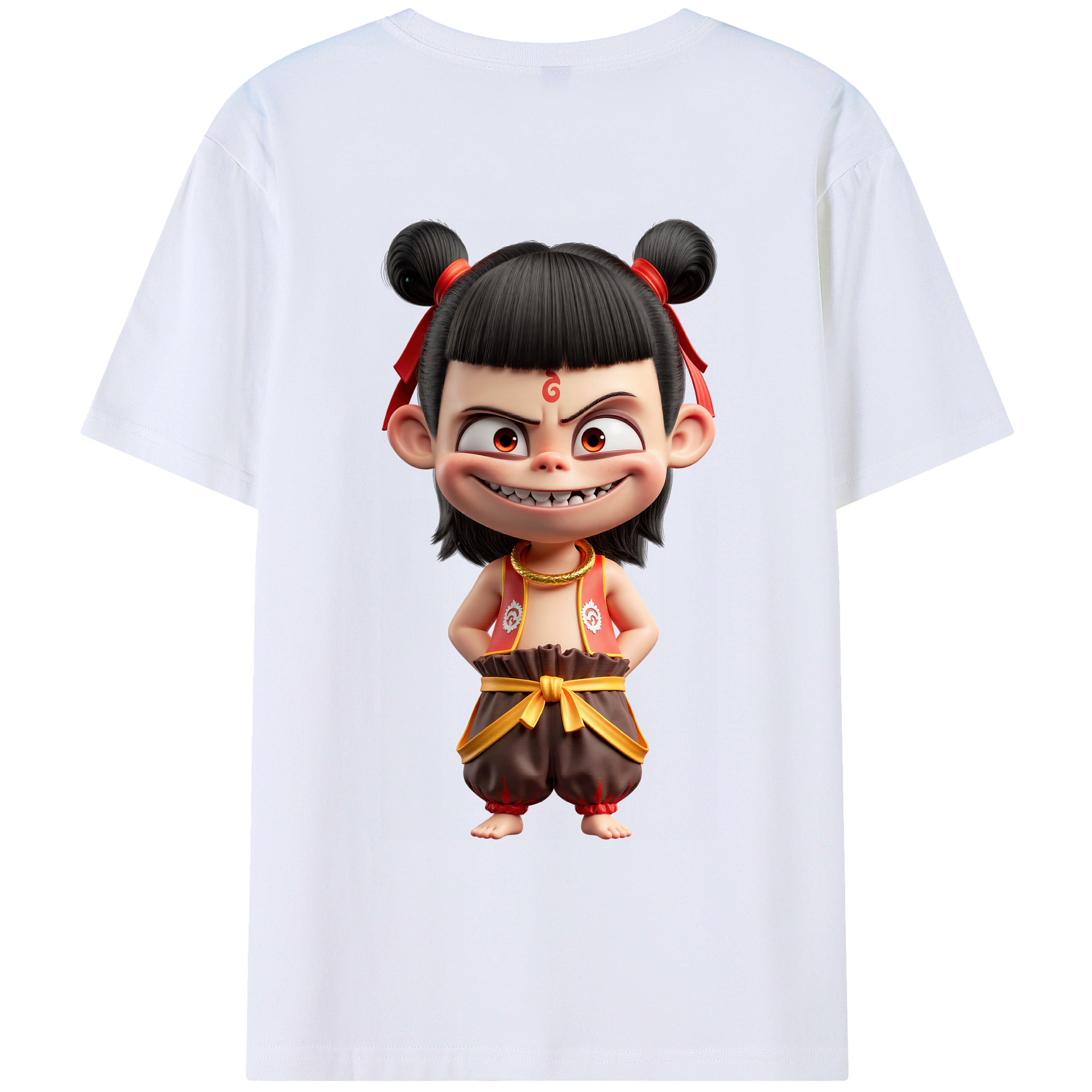 （画像用） Ne Zha 2 ナタ 魔童の大暴れ 綿100％ メンズ半袖Tシャツ（バックプリント） 通気性