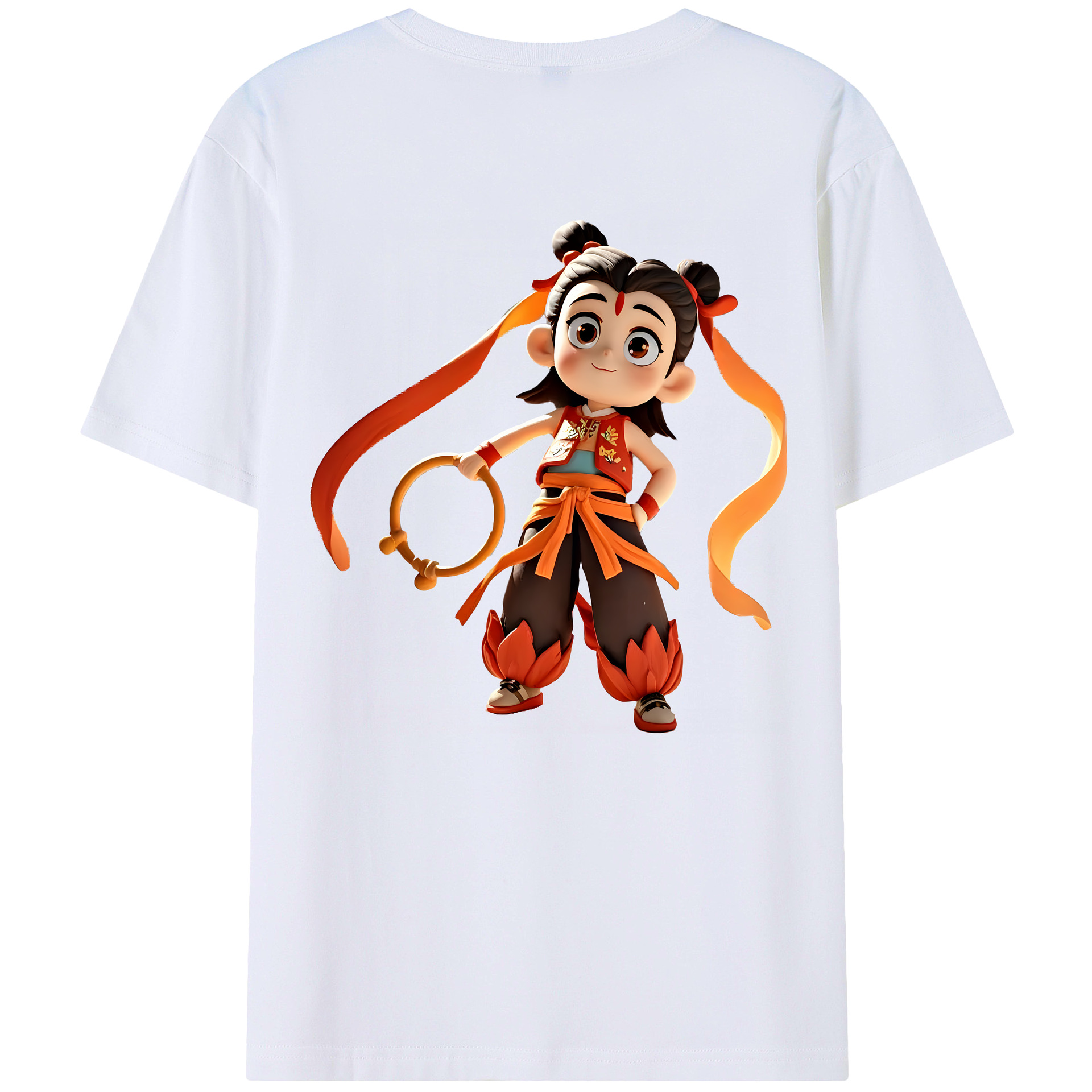 （画像用） Ne Zha 2 ナタ 魔童の大暴れ 綿100％ メンズ半袖Tシャツ（バックプリント） 通気性