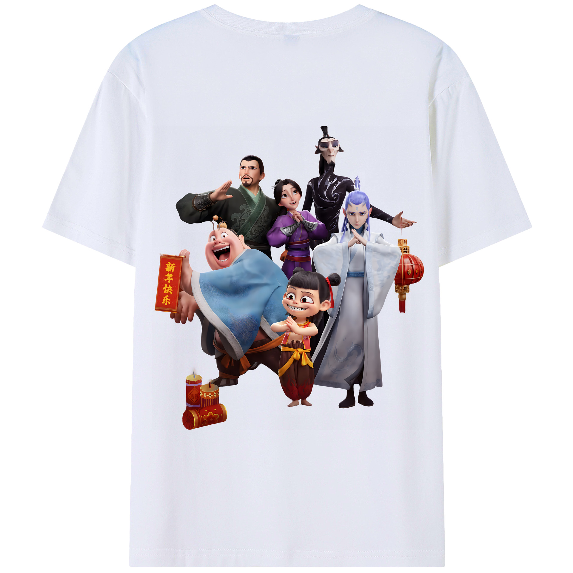 （画像用） Ne Zha 2 ナタ 魔童の大暴れ 綿100％ メンズ半袖Tシャツ（バックプリント） 通気性