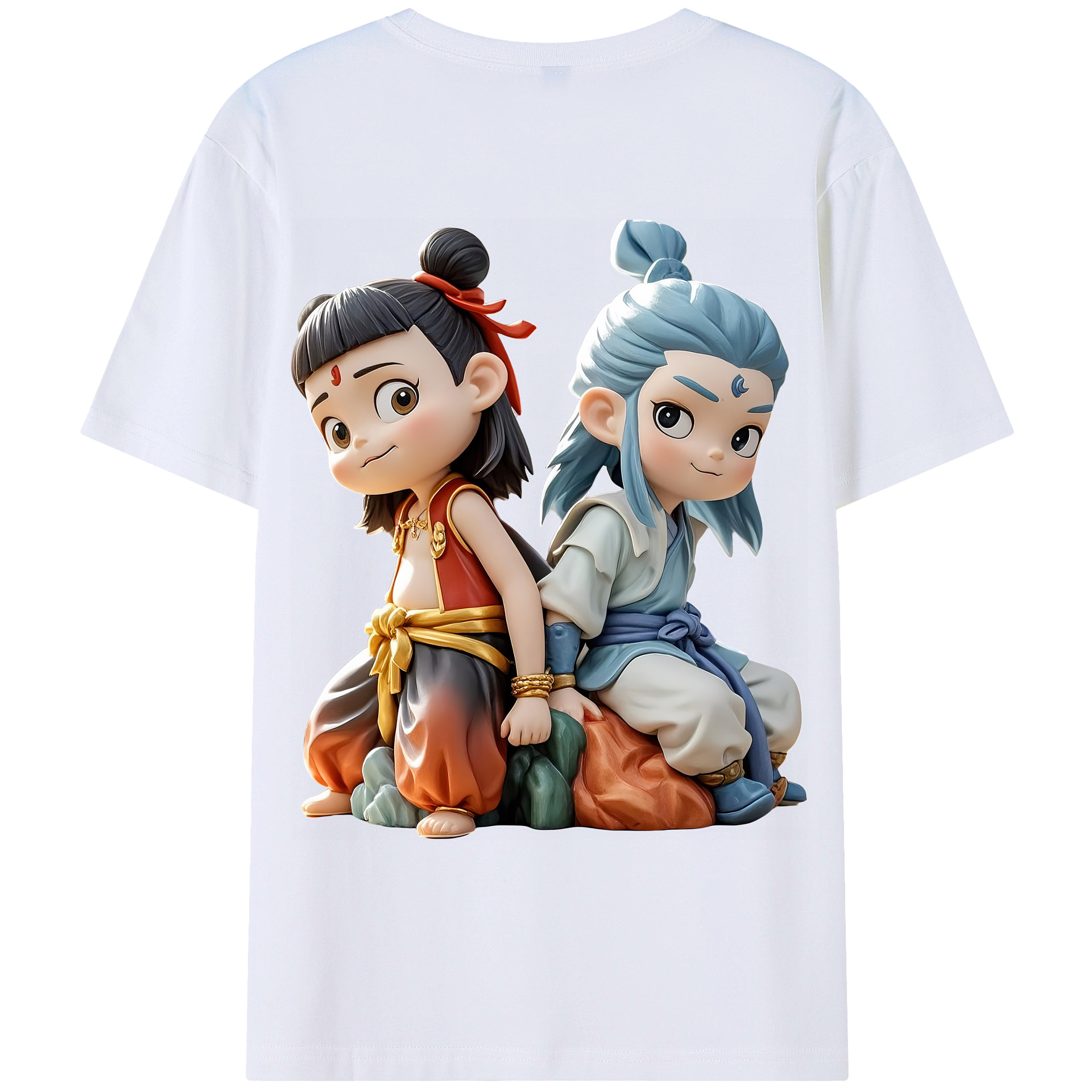 （画像用） Ne Zha 2 ナタ 魔童の大暴れ 綿100％ メンズ半袖Tシャツ（バックプリント） 通気性