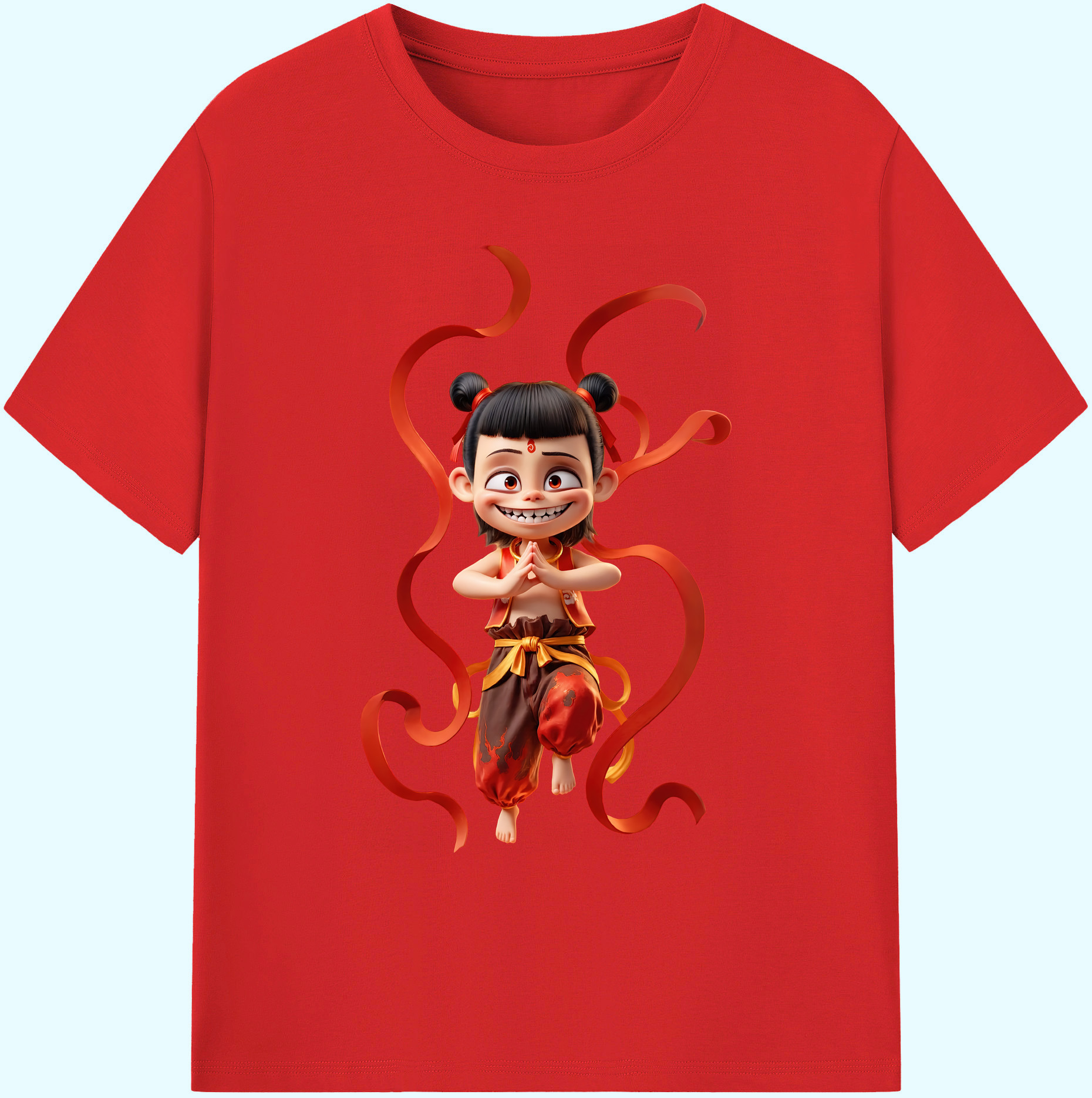 （画像用） Ne Zha 2 ナタ 魔童の大暴れ 綿100％ メンズ半袖Tシャツ｜肌触りやわらか＆通気性