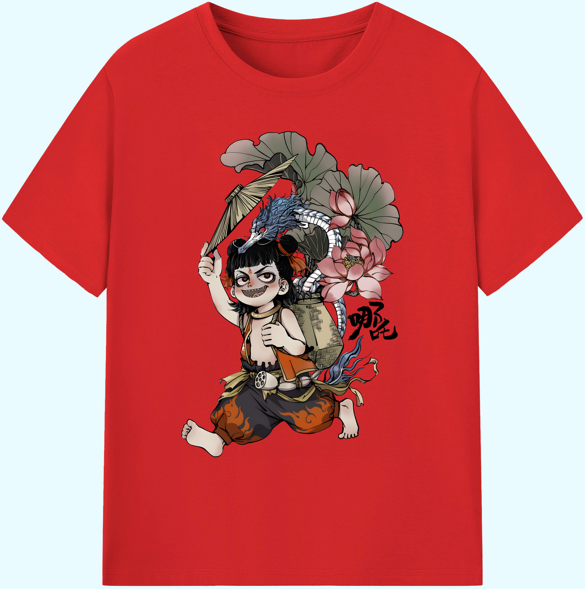 （画像用） Ne Zha 2 ナタ 魔童の大暴れ 綿100％ メンズ半袖Tシャツ｜肌触りやわらか＆通気性