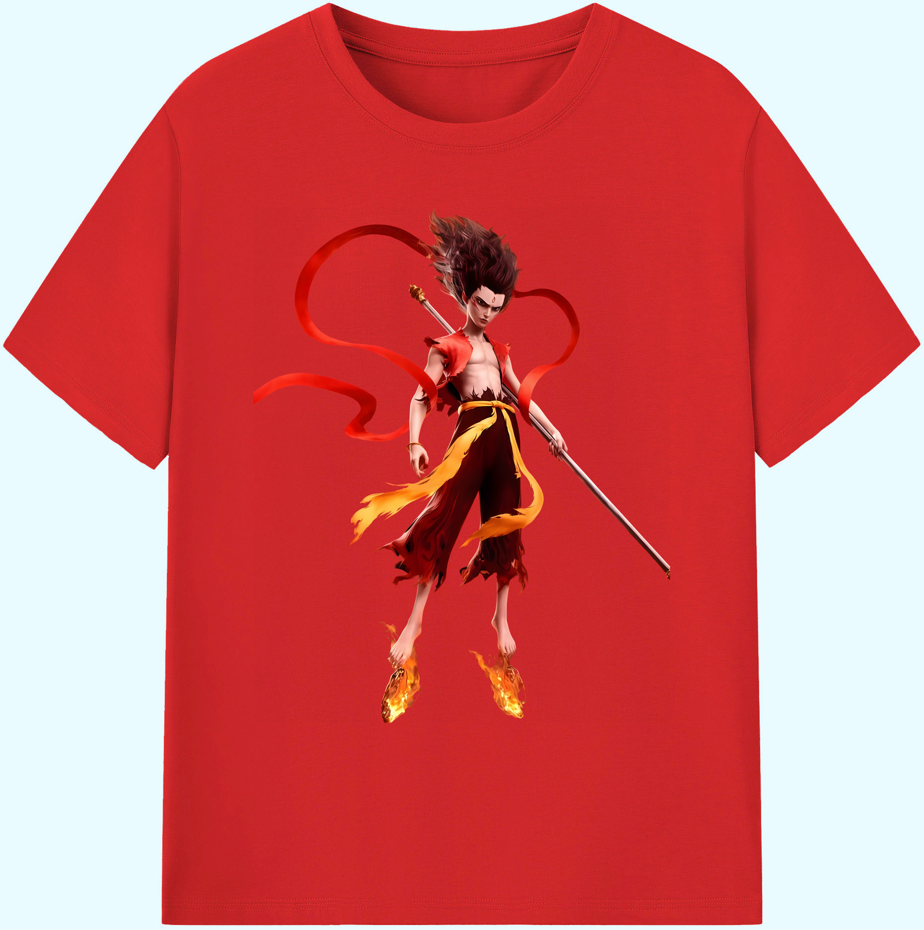 （画像用） Ne Zha 2 ナタ 魔童の大暴れ 綿100％ メンズ半袖Tシャツ｜肌触りやわらか＆通気性