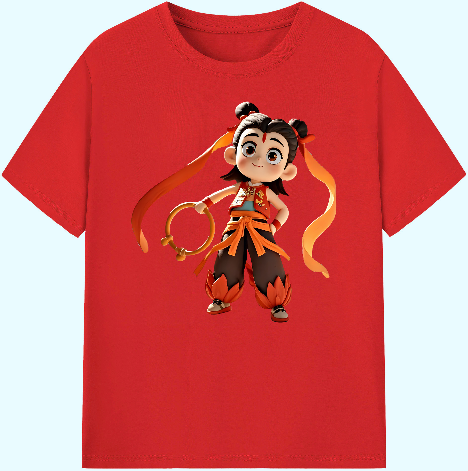 （画像用） Ne Zha 2 ナタ 魔童の大暴れ 綿100％ メンズ半袖Tシャツ｜肌触りやわらか＆通気性