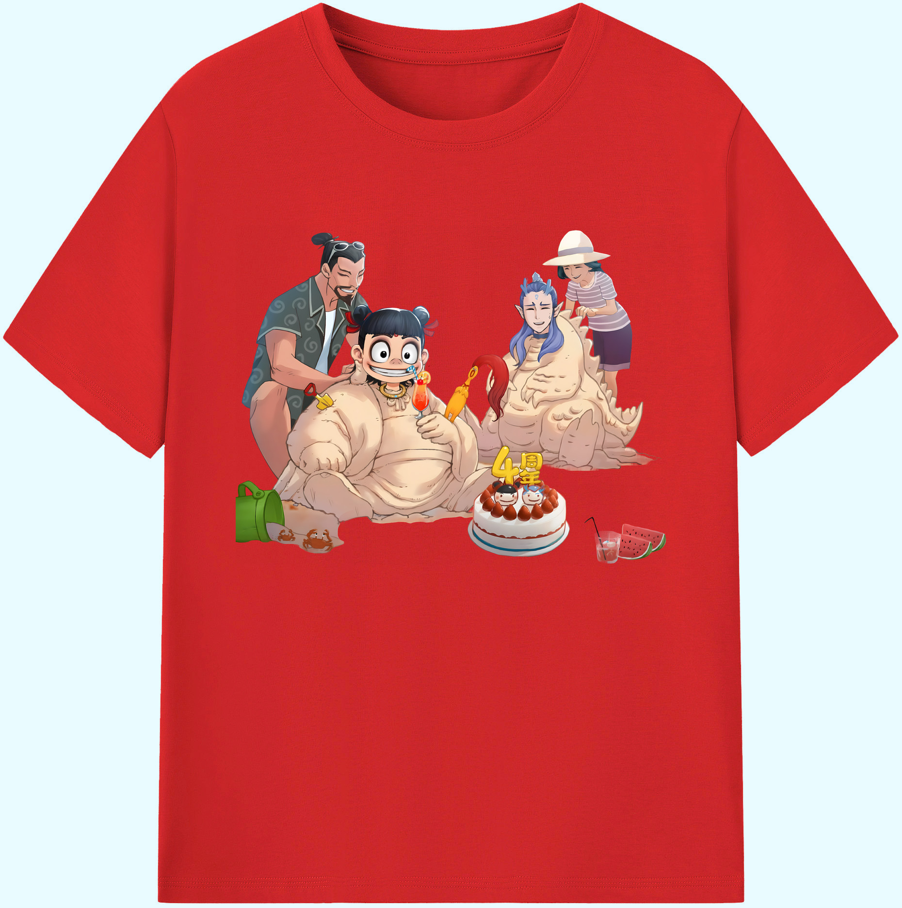 （画像用） Ne Zha 2 ナタ 魔童の大暴れ 綿100％ メンズ半袖Tシャツ｜肌触りやわらか＆通気性