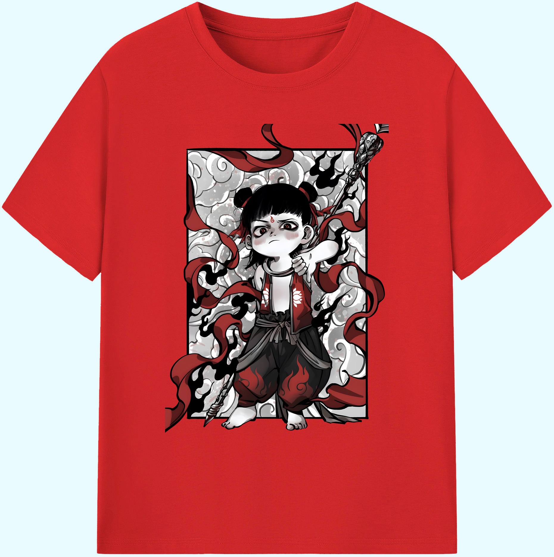 （画像用） Ne Zha 2 ナタ 魔童の大暴れ 綿100％ メンズ半袖Tシャツ｜肌触りやわらか＆通気性