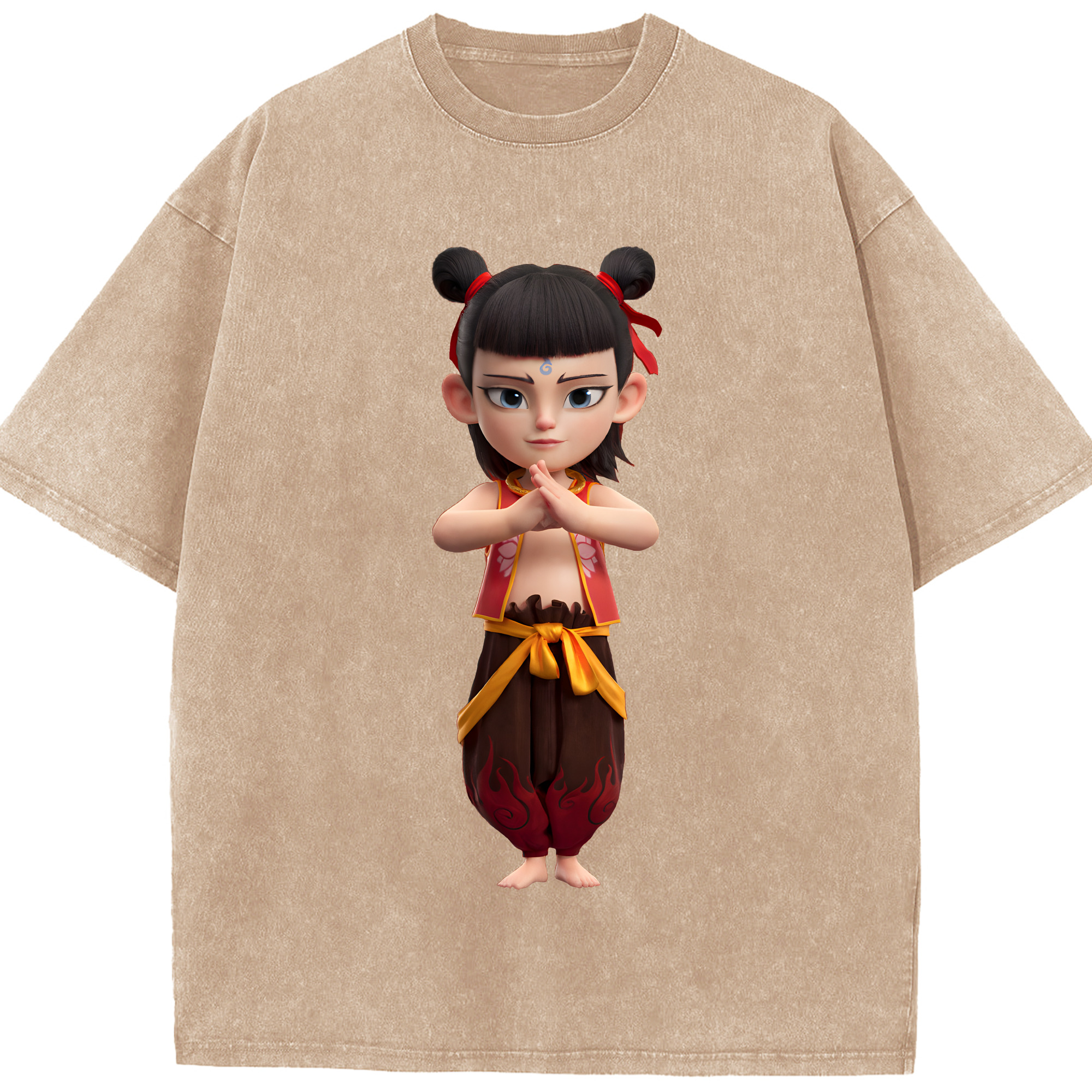 （画像用） Ne Zha 2 ナタ 魔童の大暴れ 綿100% ヴィンテージ風 半袖Tシャツ（フロントプリント）