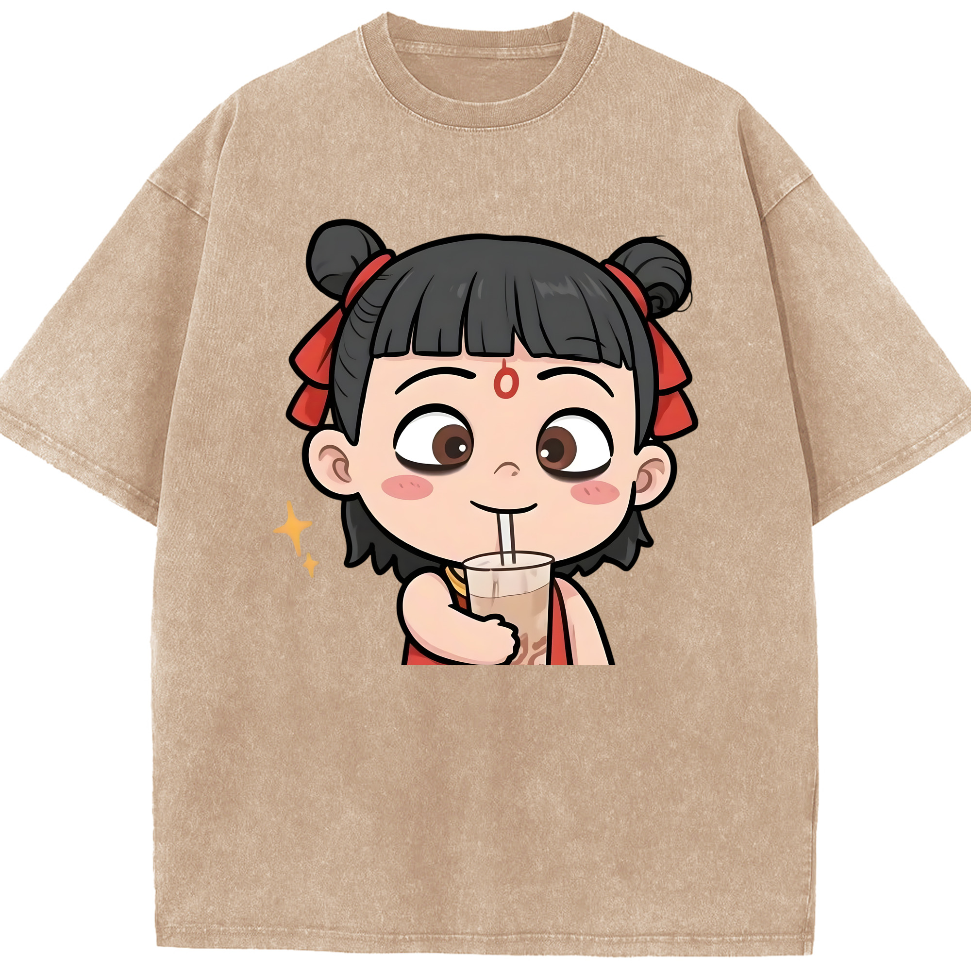 （画像用） Ne Zha 2 ナタ 魔童の大暴れ 綿100% ヴィンテージ風 半袖Tシャツ（フロントプリント）