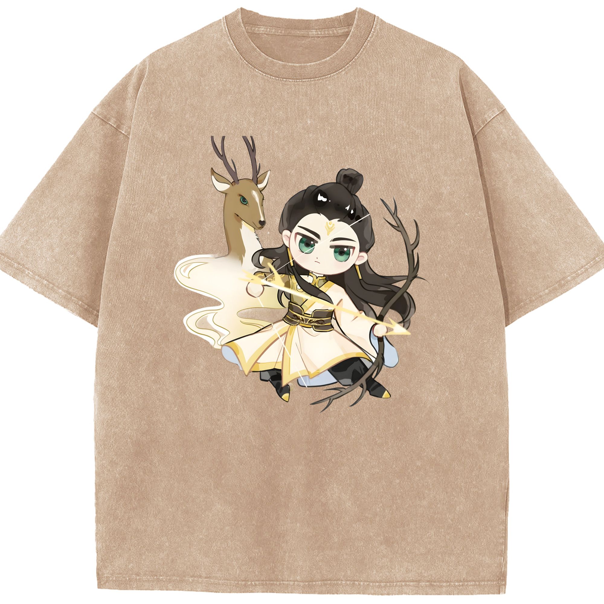（画像用） Ne Zha 2 ナタ 魔童の大暴れ 綿100% ヴィンテージ風 半袖Tシャツ（フロントプリント）
