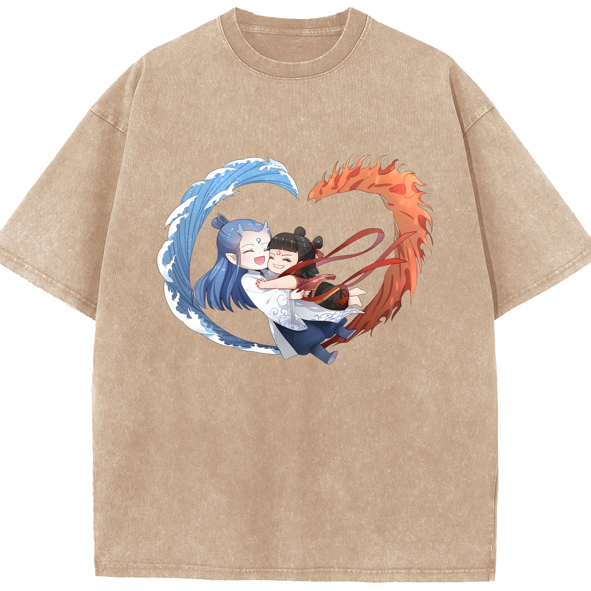 （画像用） Ne Zha 2 ナタ 魔童の大暴れ 綿100% ヴィンテージ風 半袖Tシャツ（フロントプリント）