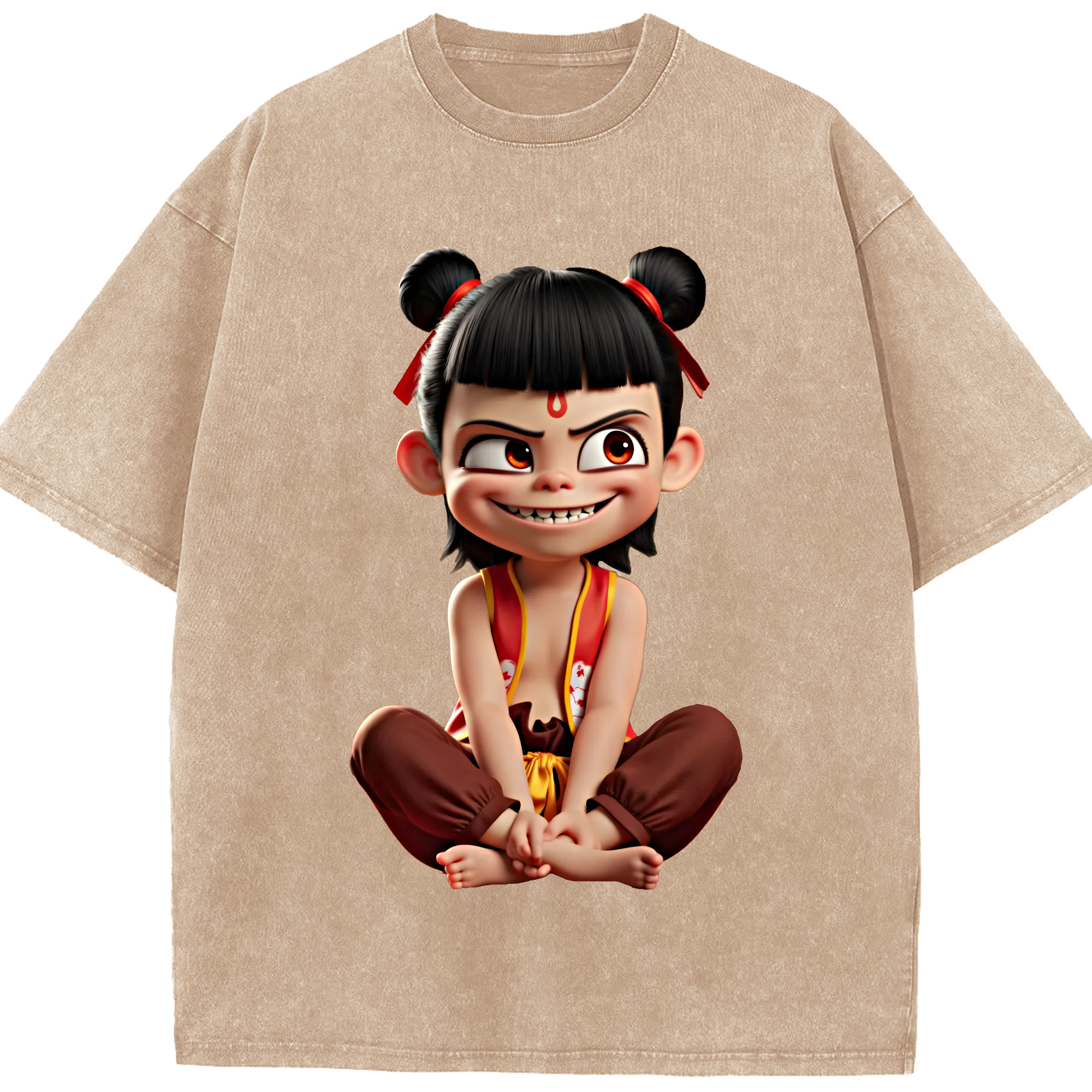（画像用） Ne Zha 2 ナタ 魔童の大暴れ 綿100% ヴィンテージ風 半袖Tシャツ（フロントプリント）