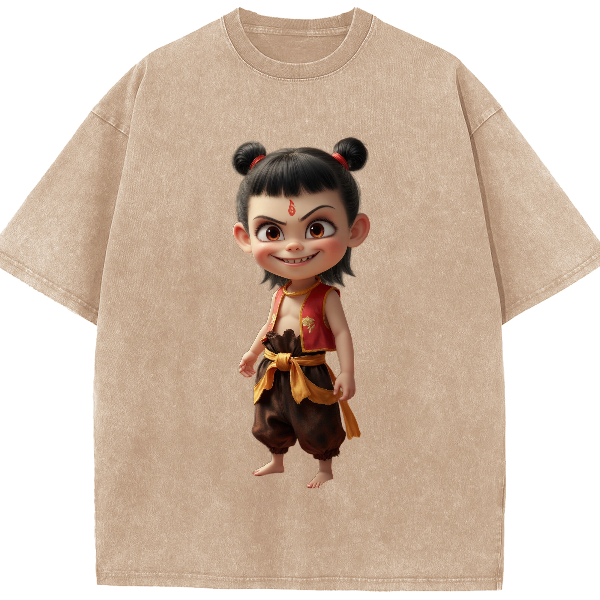 （画像用） Ne Zha 2 ナタ 魔童の大暴れ 綿100% ヴィンテージ風 半袖Tシャツ（フロントプリント）