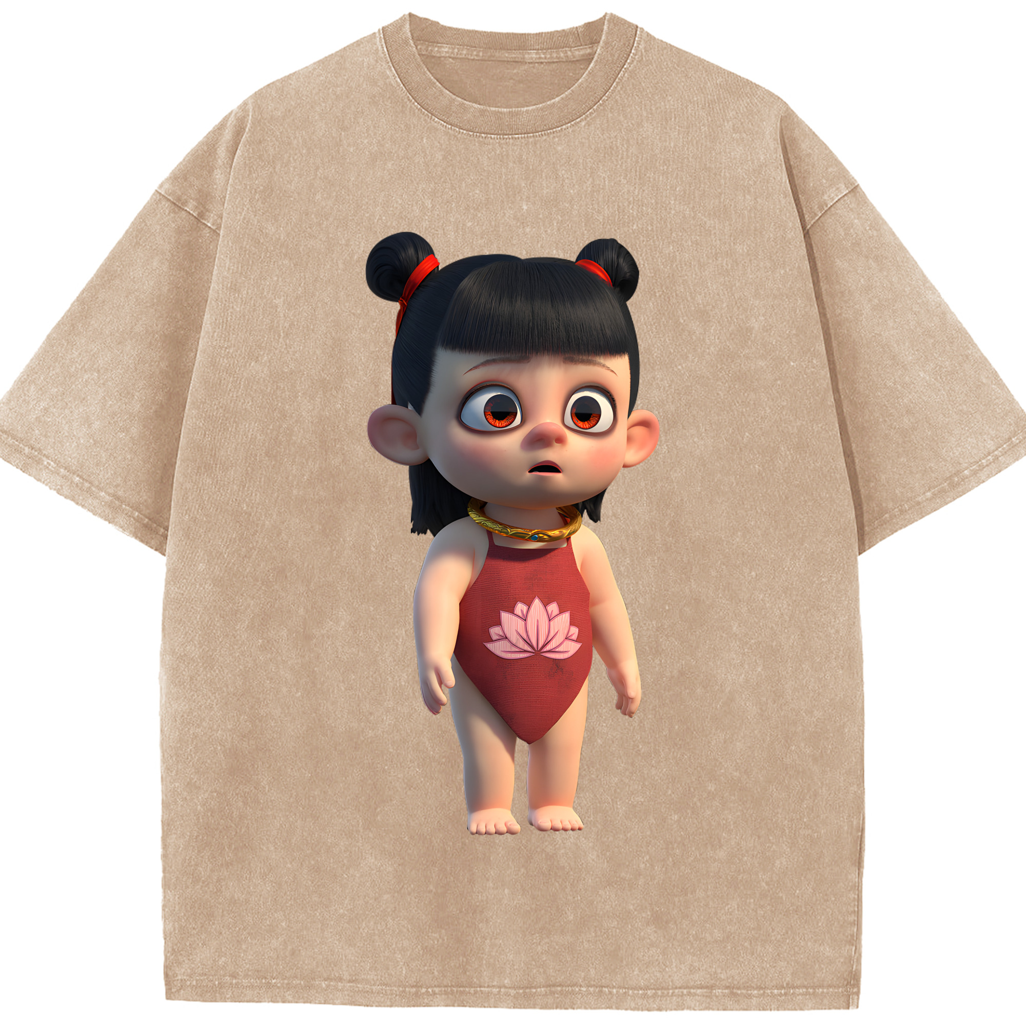 （画像用） Ne Zha 2 ナタ 魔童の大暴れ 綿100% ヴィンテージ風 半袖Tシャツ（フロントプリント）