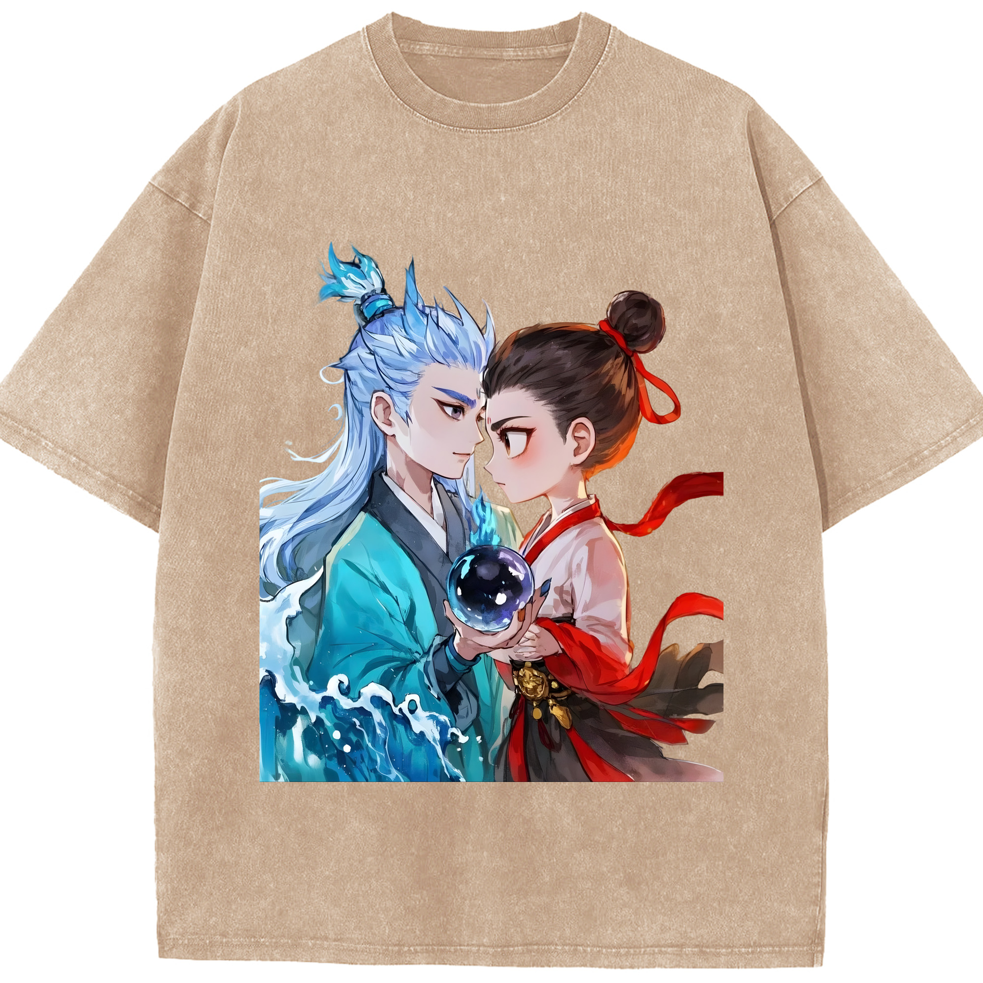 （画像用） Ne Zha 2 ナタ 魔童の大暴れ 綿100% ヴィンテージ風 半袖Tシャツ（フロントプリント）