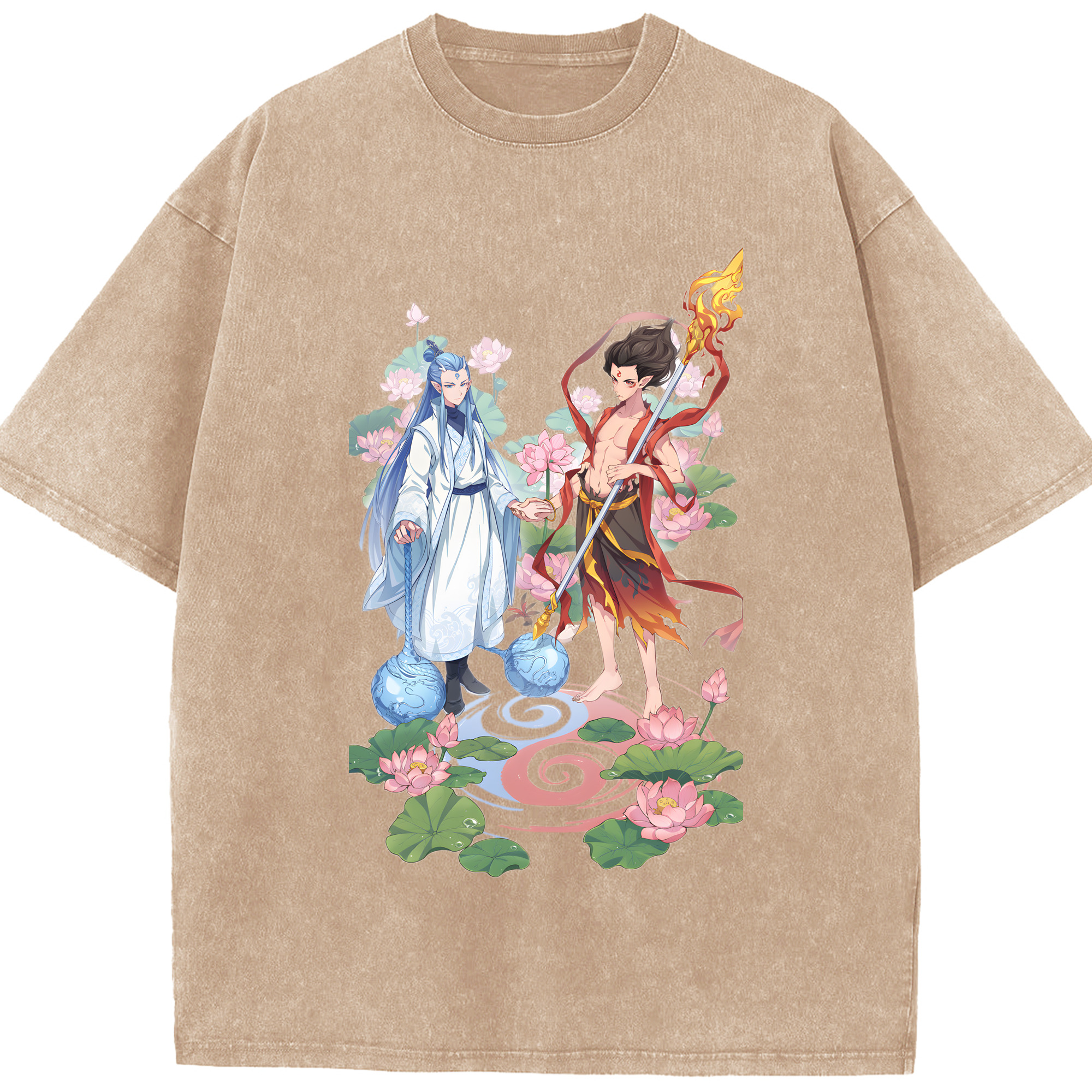 （画像用） Ne Zha 2 ナタ 魔童の大暴れ 綿100% ヴィンテージ風 半袖Tシャツ（フロントプリント）