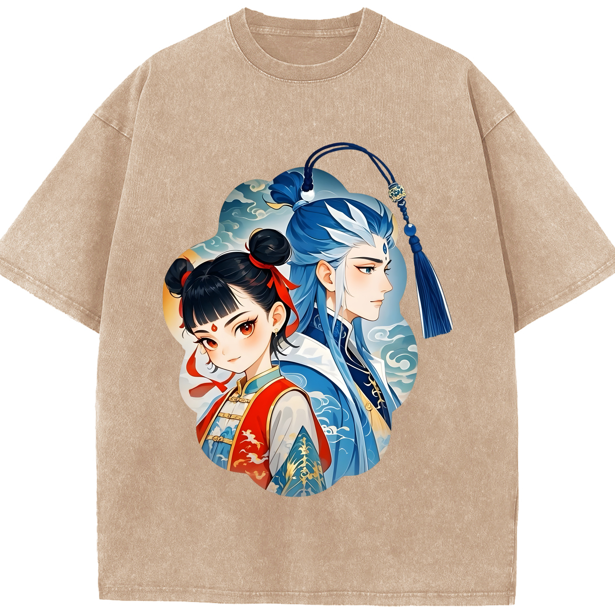 （画像用） Ne Zha 2 ナタ 魔童の大暴れ 綿100% ヴィンテージ風 半袖Tシャツ（フロントプリント）
