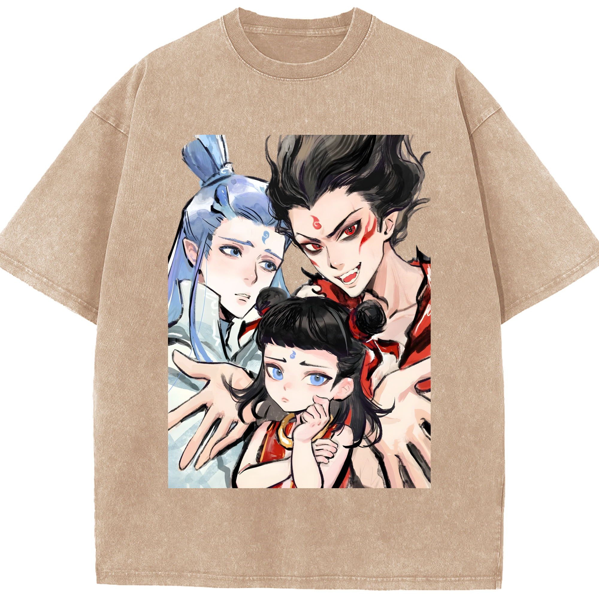 （画像用） Ne Zha 2 ナタ 魔童の大暴れ 綿100% ヴィンテージ風 半袖Tシャツ（フロントプリント）
