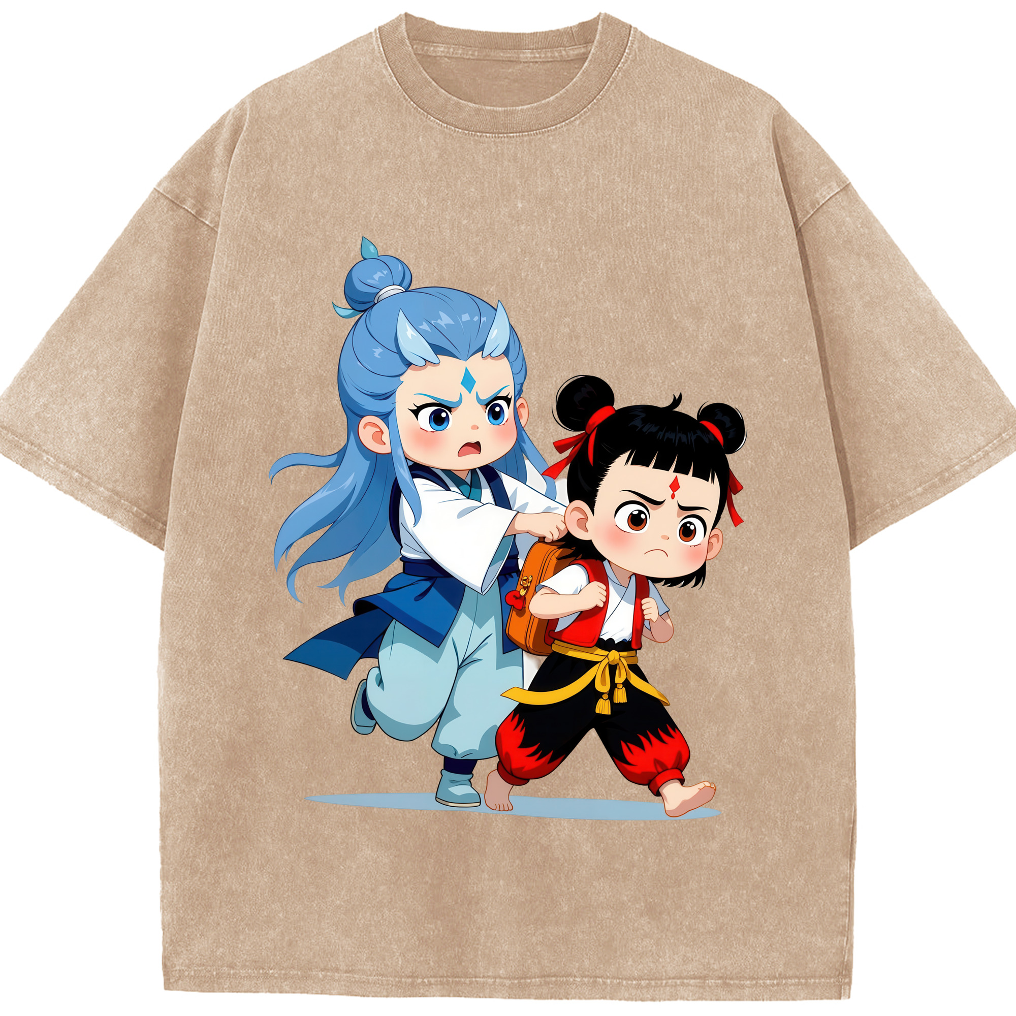 （画像用） Ne Zha 2 ナタ 魔童の大暴れ 綿100% ヴィンテージ風 半袖Tシャツ（フロントプリント）